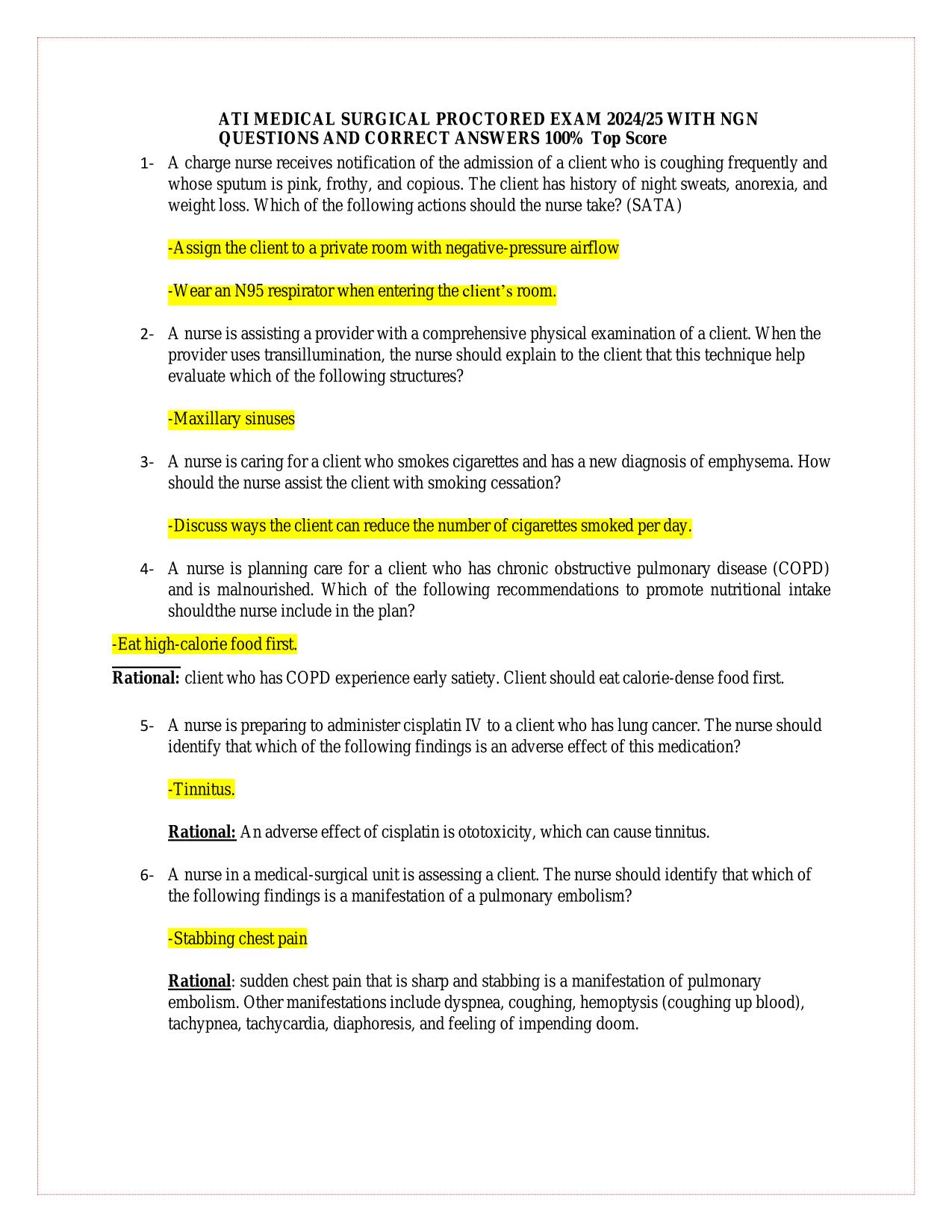 ATI MEDICAL SURGICAL PROCTORED EXAM ACTUAL 2025/2026 WITH NGN