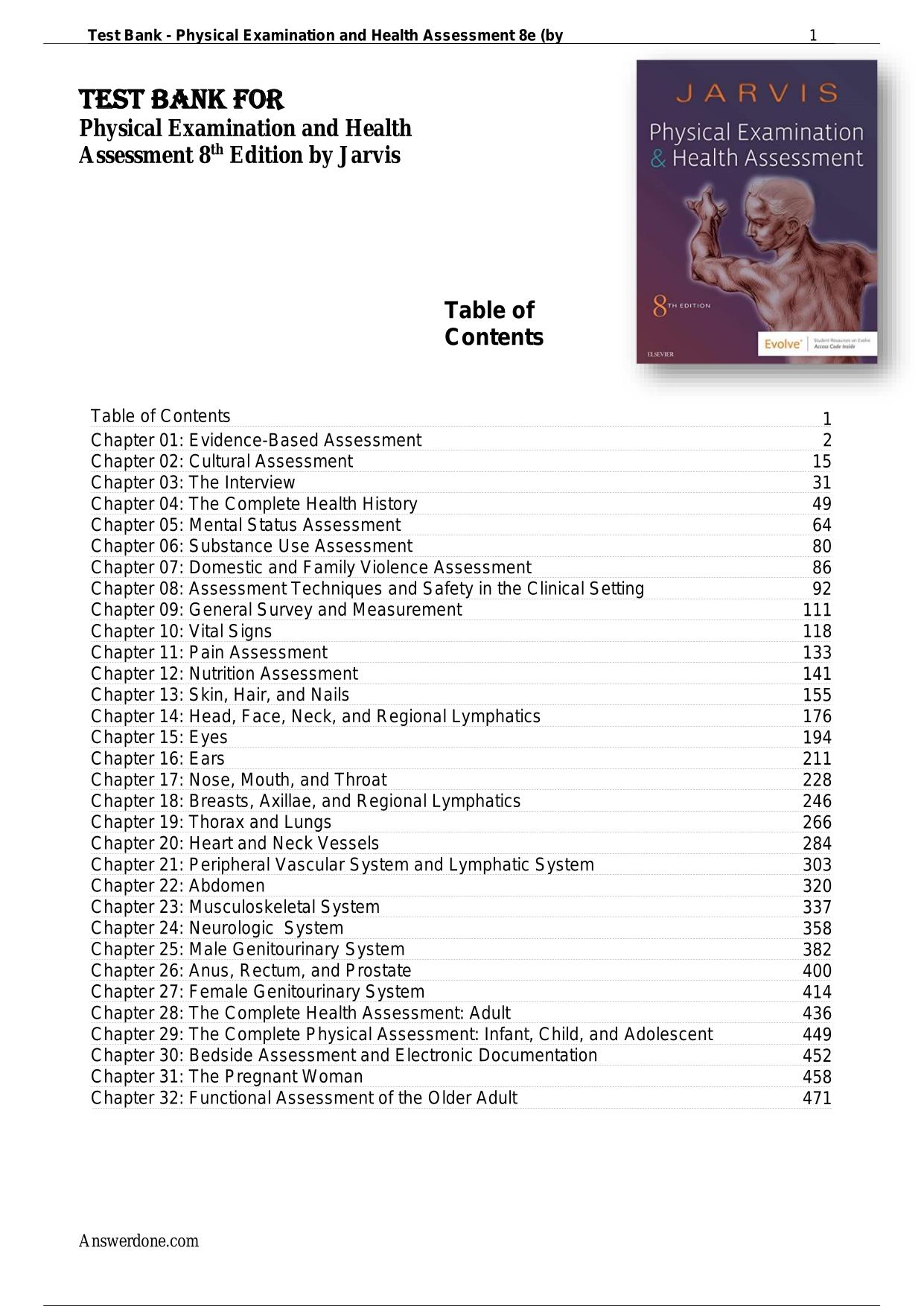 Test Bank for Physical Examination and Health Assessment 8th Edition by Jarvis All 32 Chapters Covered