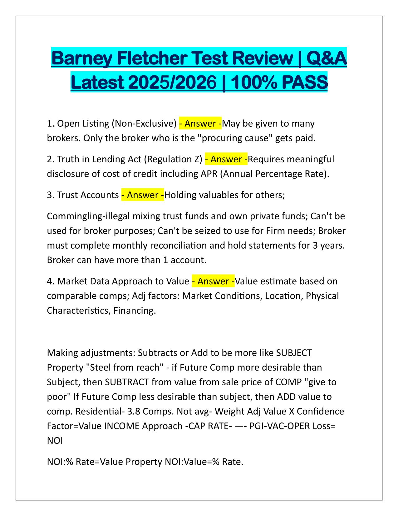 Barney Fletcher Test Review Q&A Latest Update