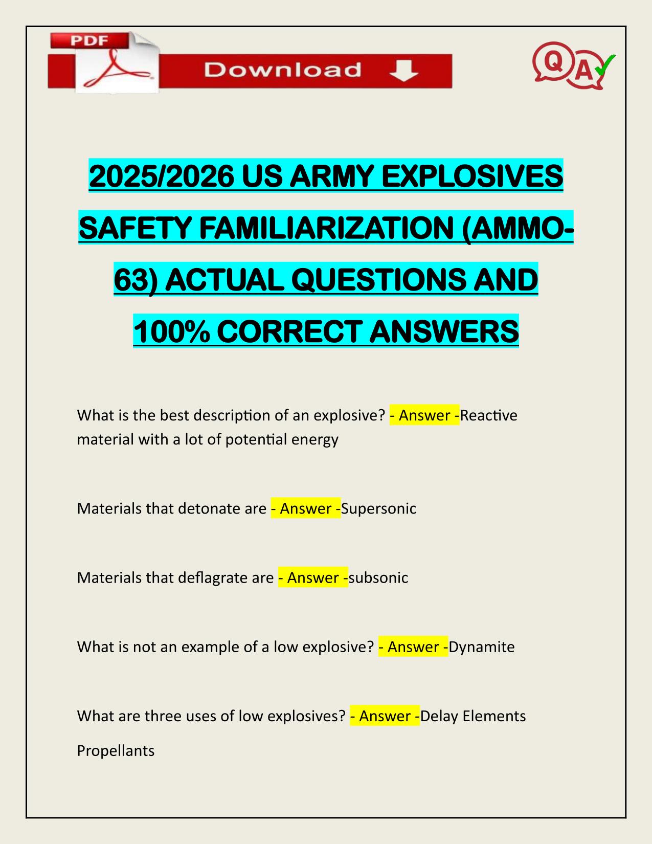 2025/2026 US ARMY EXPLOSIVES SAFETY FAMILIARIZATION (AMMO- 63) UPDATED