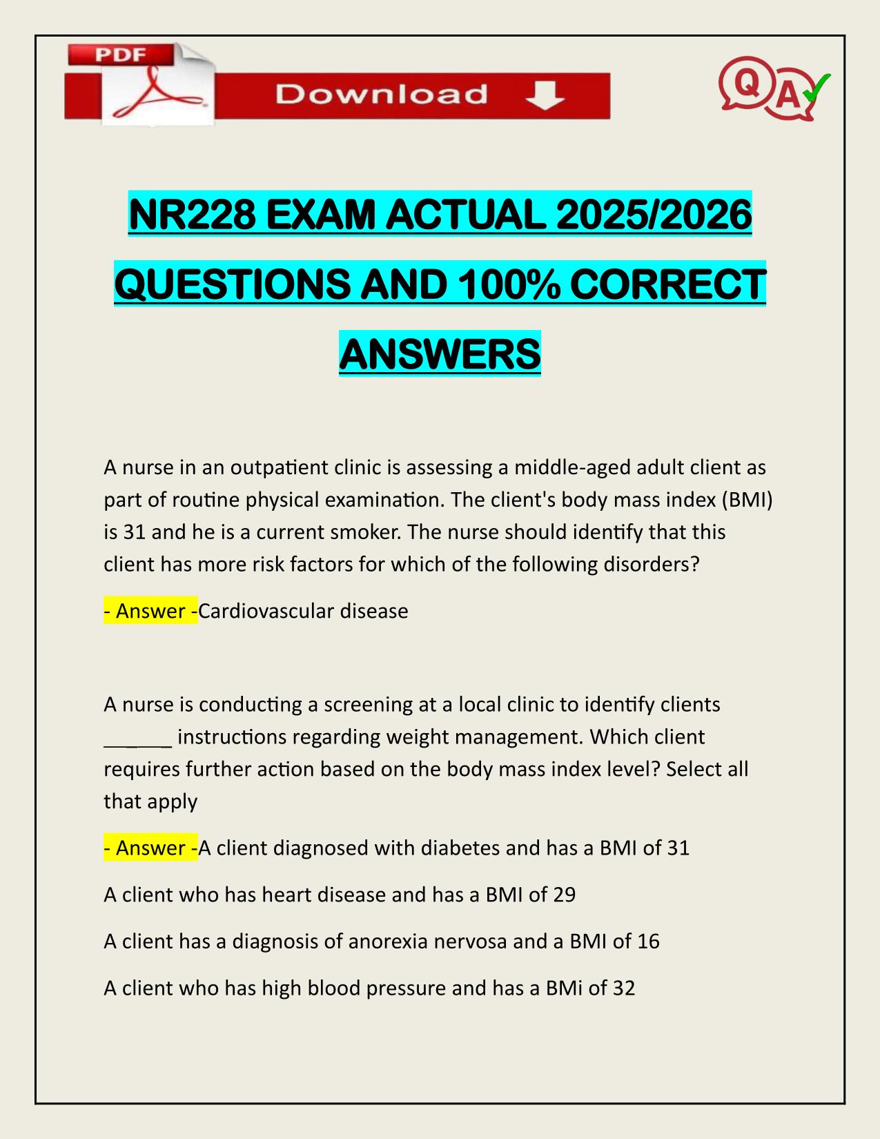 NR228 EXAM ACTUAL 2025/2026 LATEST UPDATE