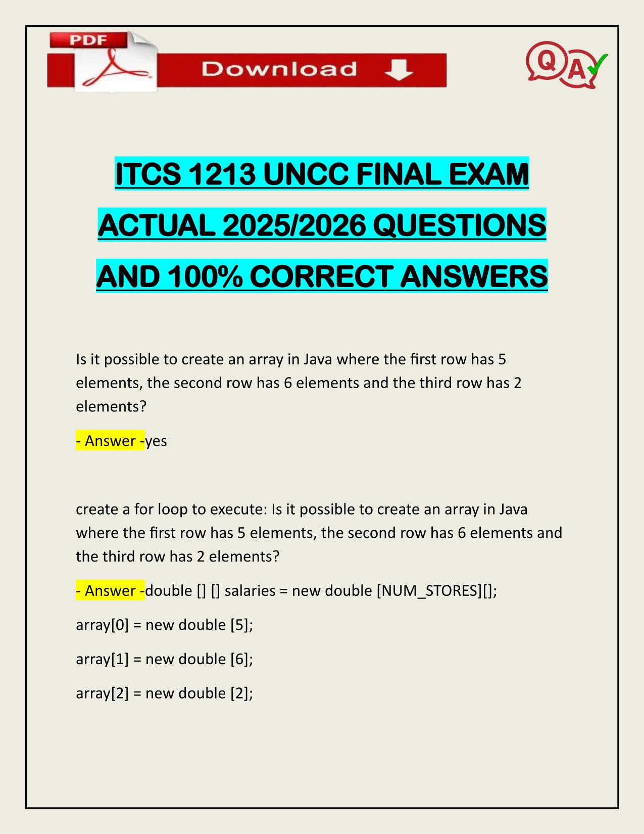 ITCS 1213 UNCC FINAL EXAM ACTUAL 2025/2026 LATEST UPDATE