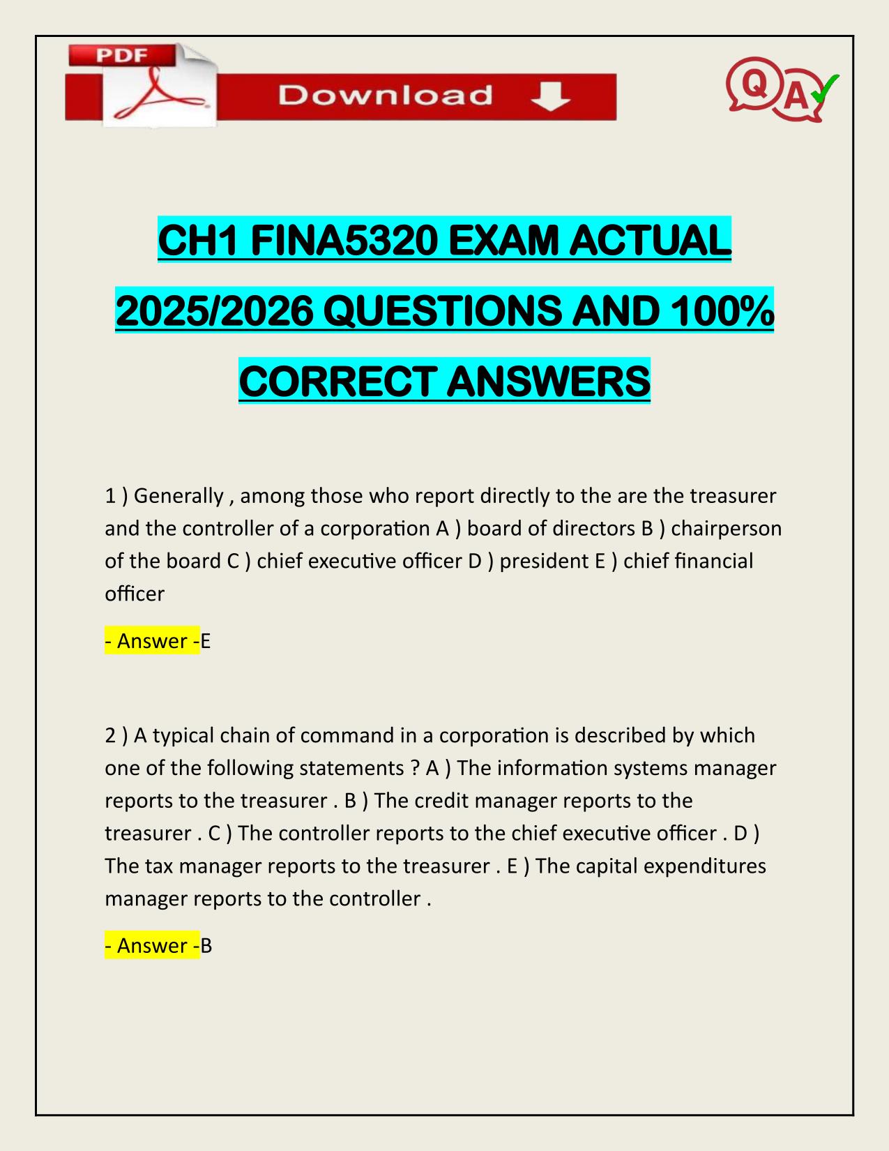 BUNDLE FOR FINA 5320 EXAMS ACTUAL 2025/2026