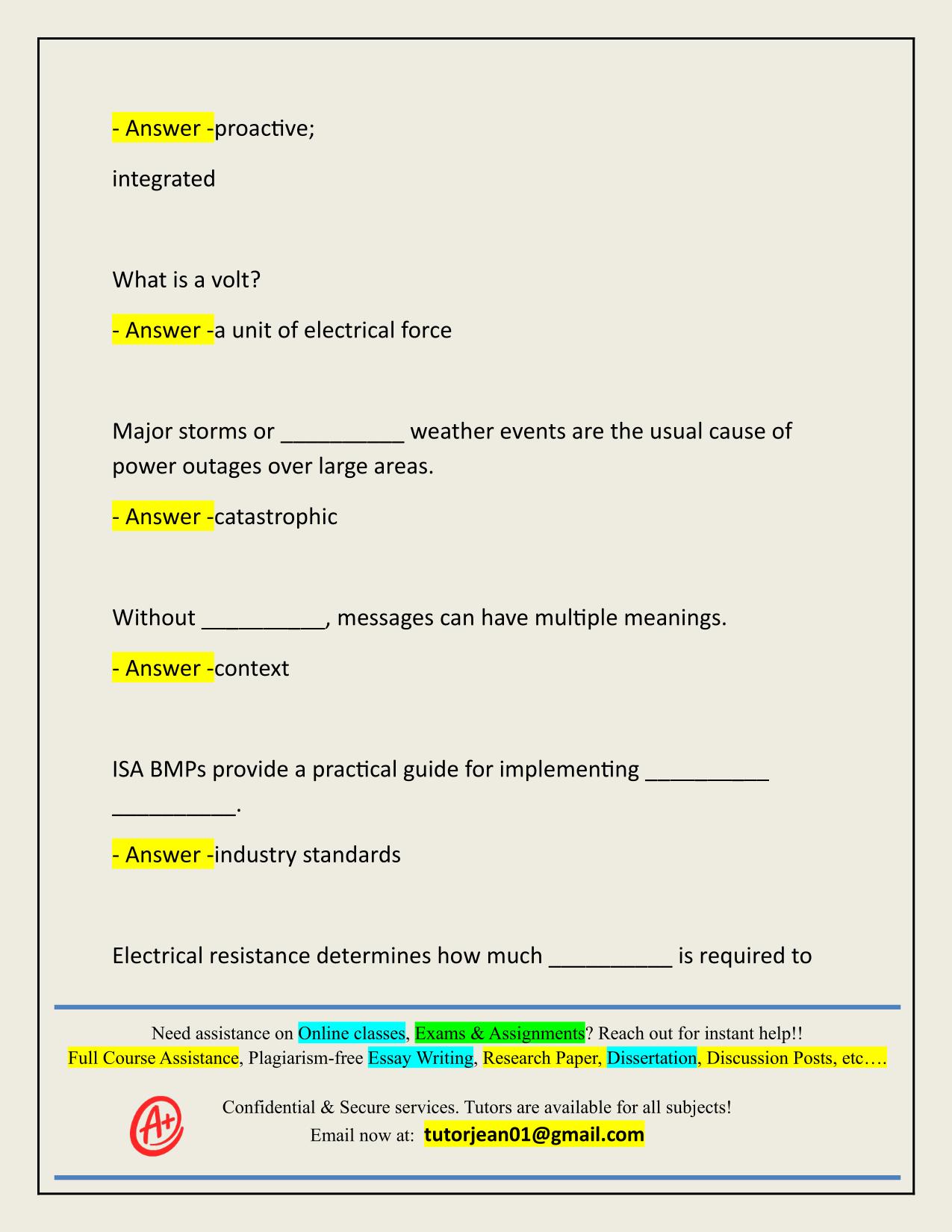 ISA UTILITY SPECIALIST (CHAPTERS 1-7) ACTUAL 2025/2026 CORRECTLY ANSWERED