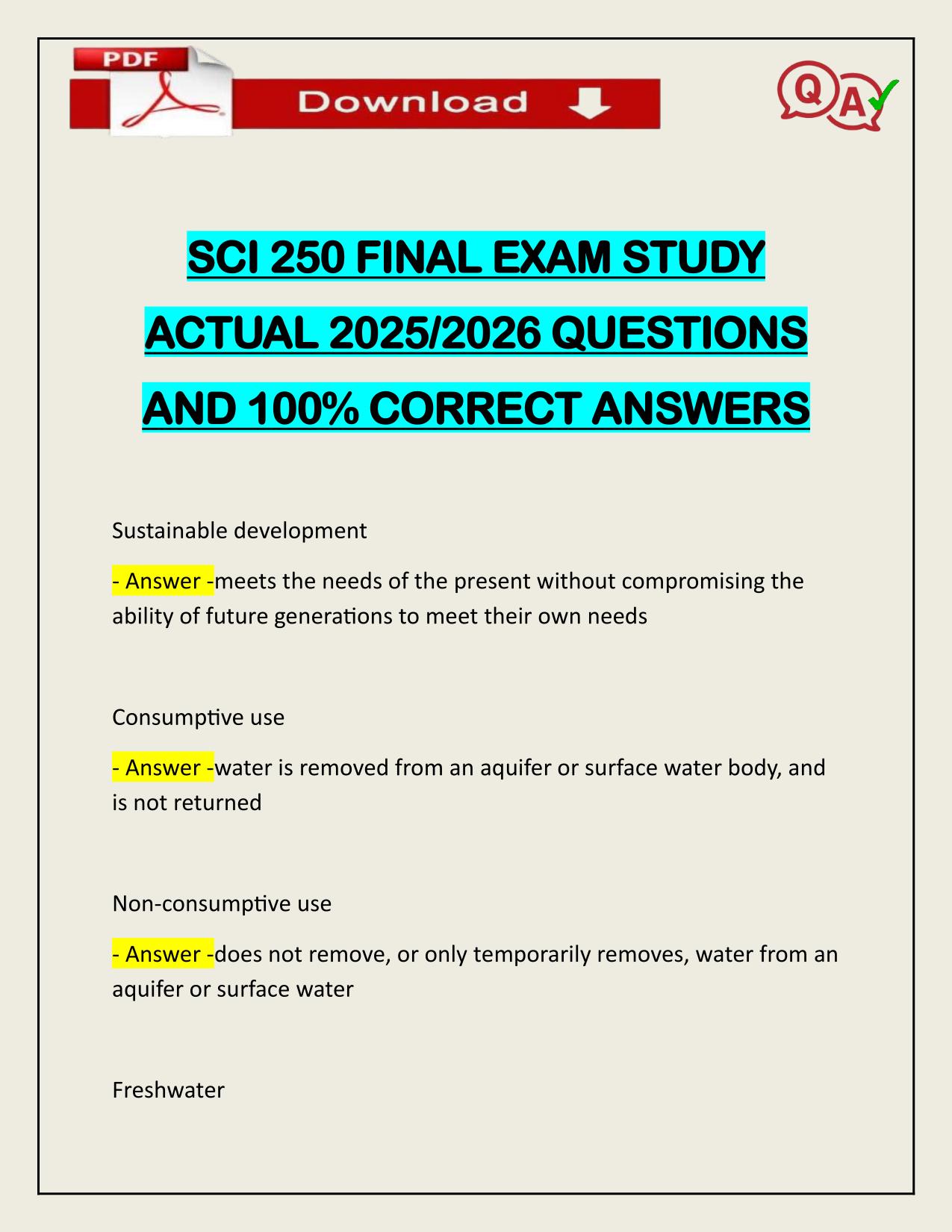 SCI 250 FINAL EXAM STUDY ACTUAL 2025/2026 CORRECTLY ANSWERED