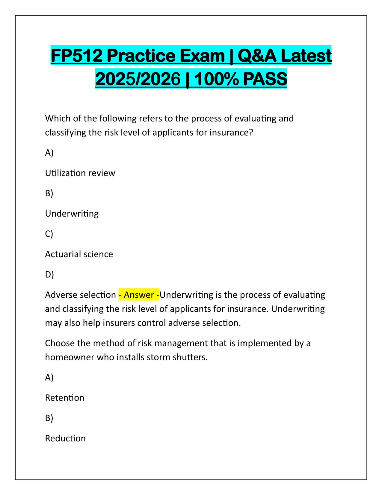 FP512 Practice Exam Correctly Answered Latest Update