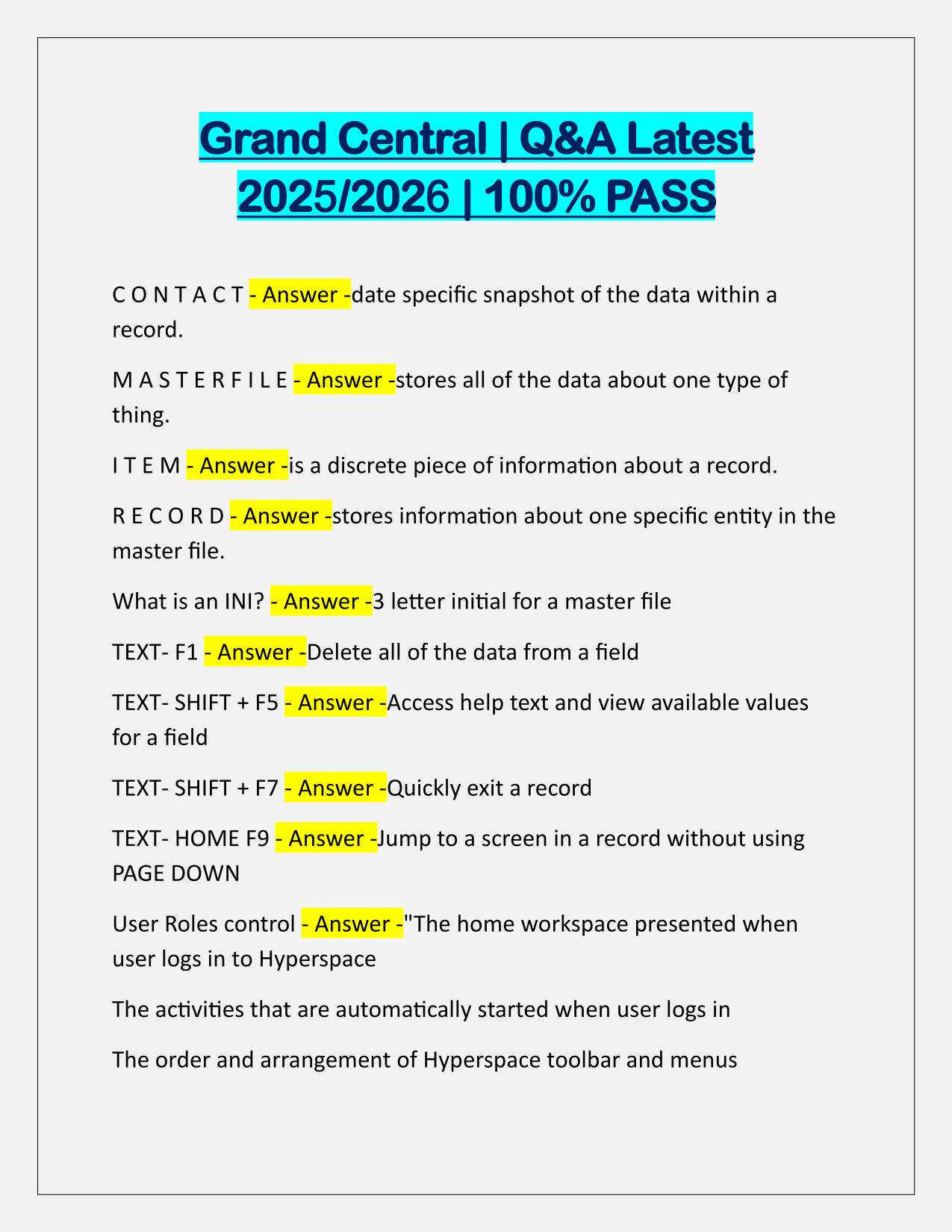 Grand Central TEST Q&A Latest Update