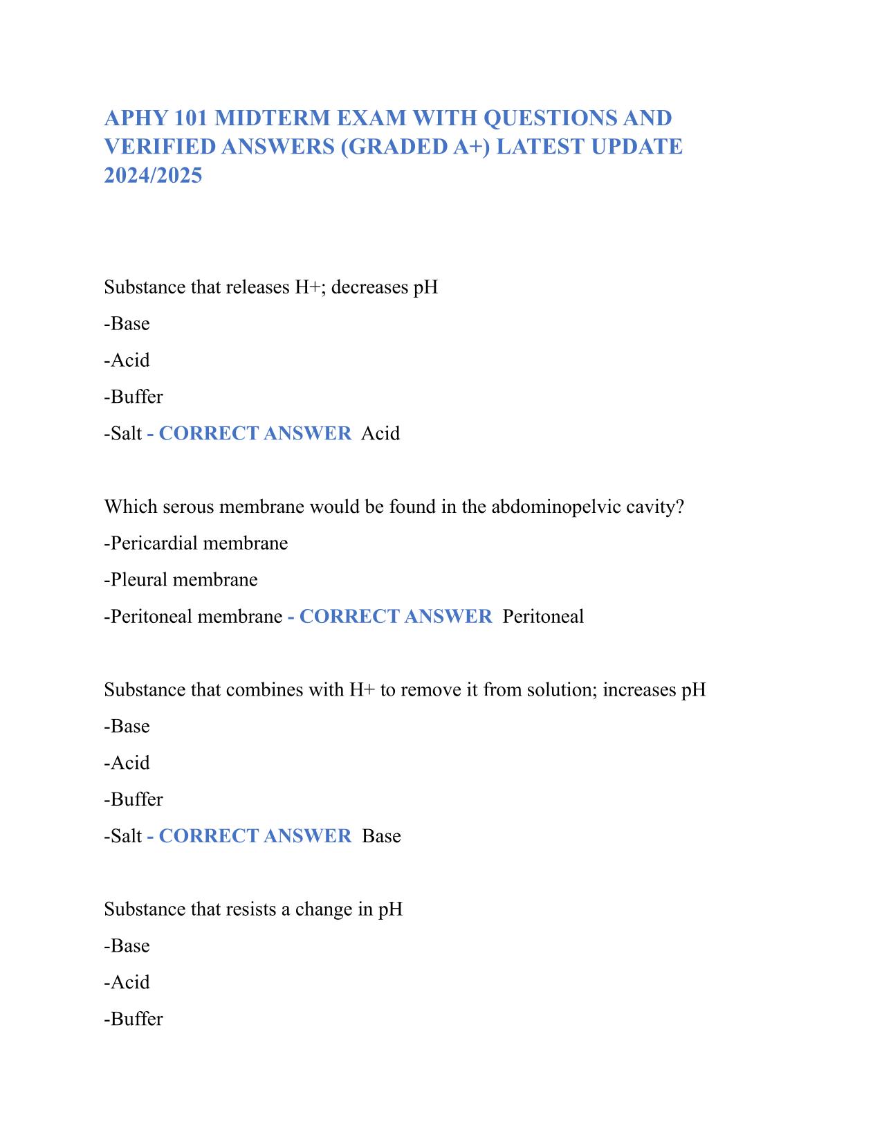 APHY 101 MIDTERM EXAM ACTUAL 2025/2026 Q&A 100% PASS