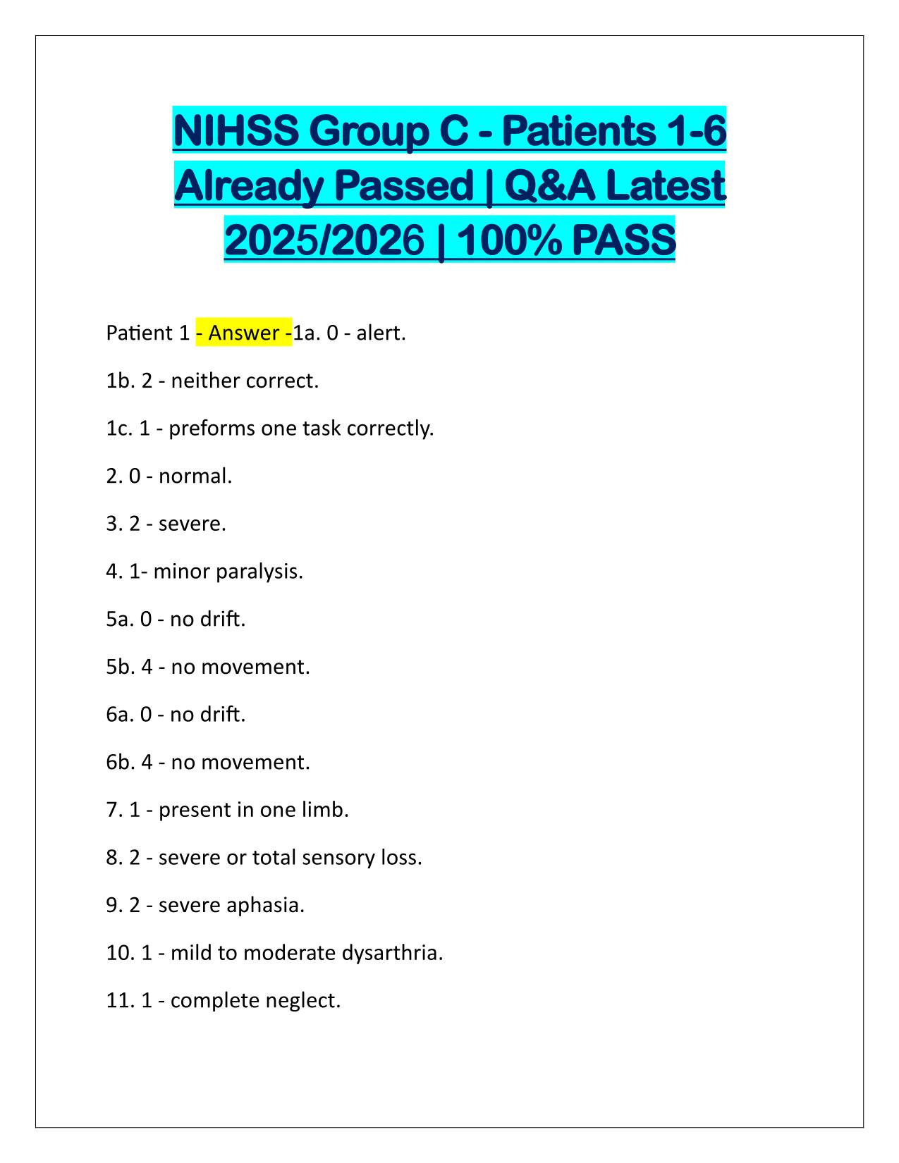 NIHSS Group C-Patients 1-6 Already Passed Answered Correctly