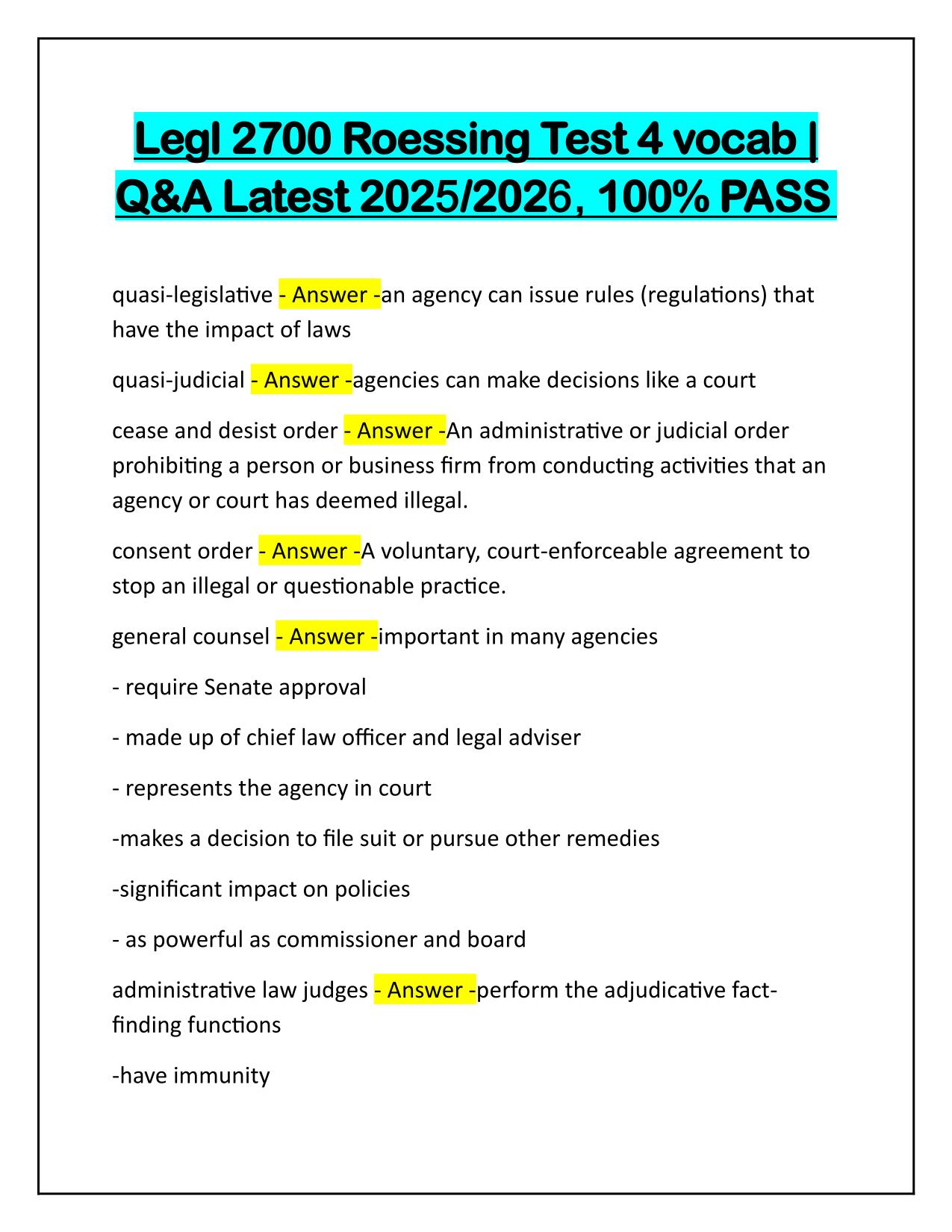 Legl 2700 Roessing Test 4 vocab Correctly Answered Latest Update