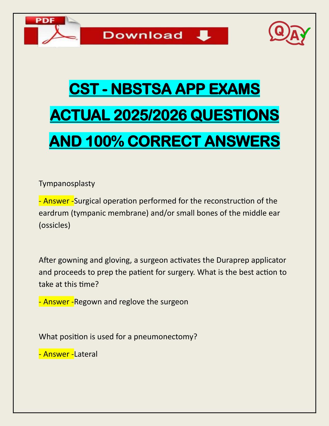 CST - NBSTSA APP EXAMS ACTUAL 2025/2026 Q&A 100% PASS