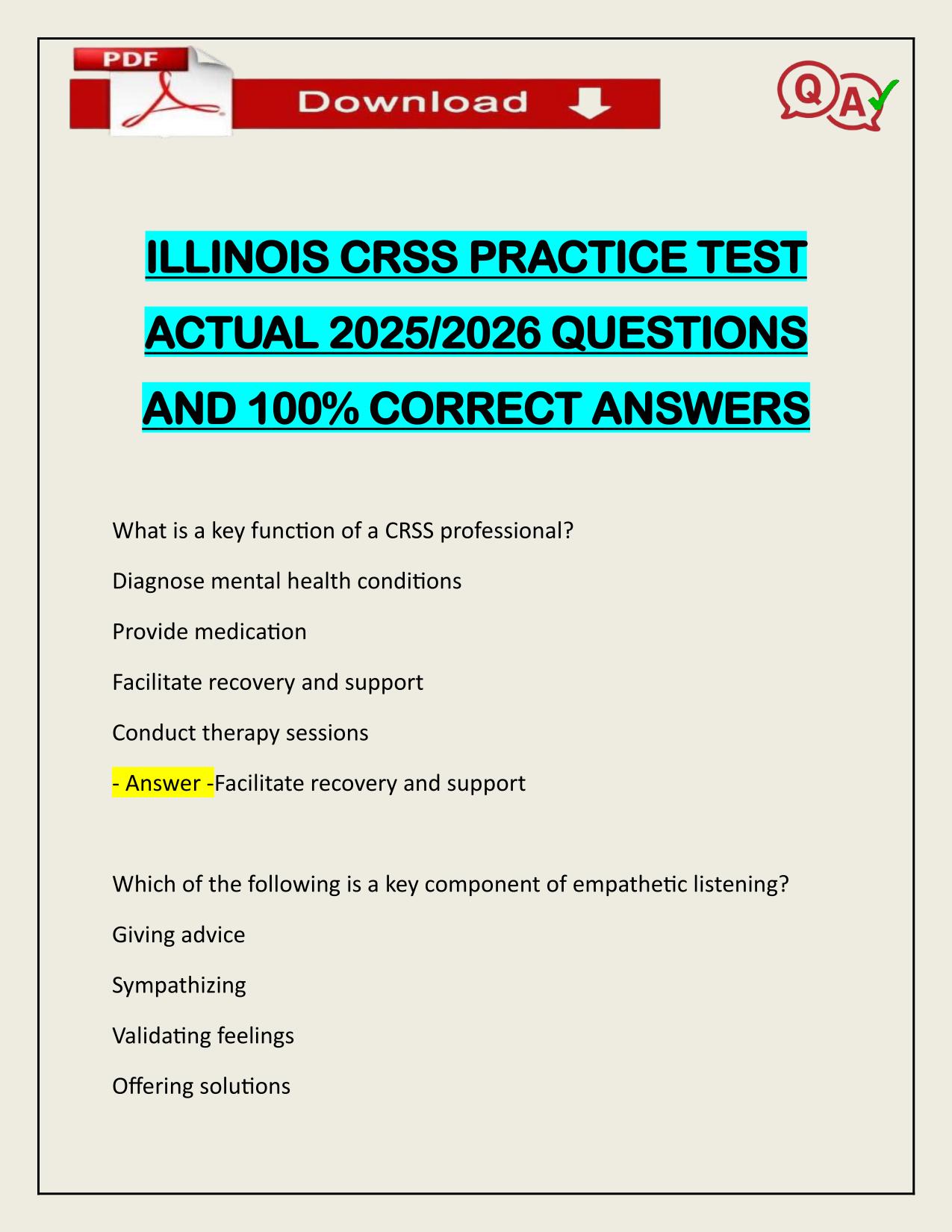 PACKAGE DEAL ILLINOIS CRSS EXAMS ACTUAL 2025/2026 UPDATE