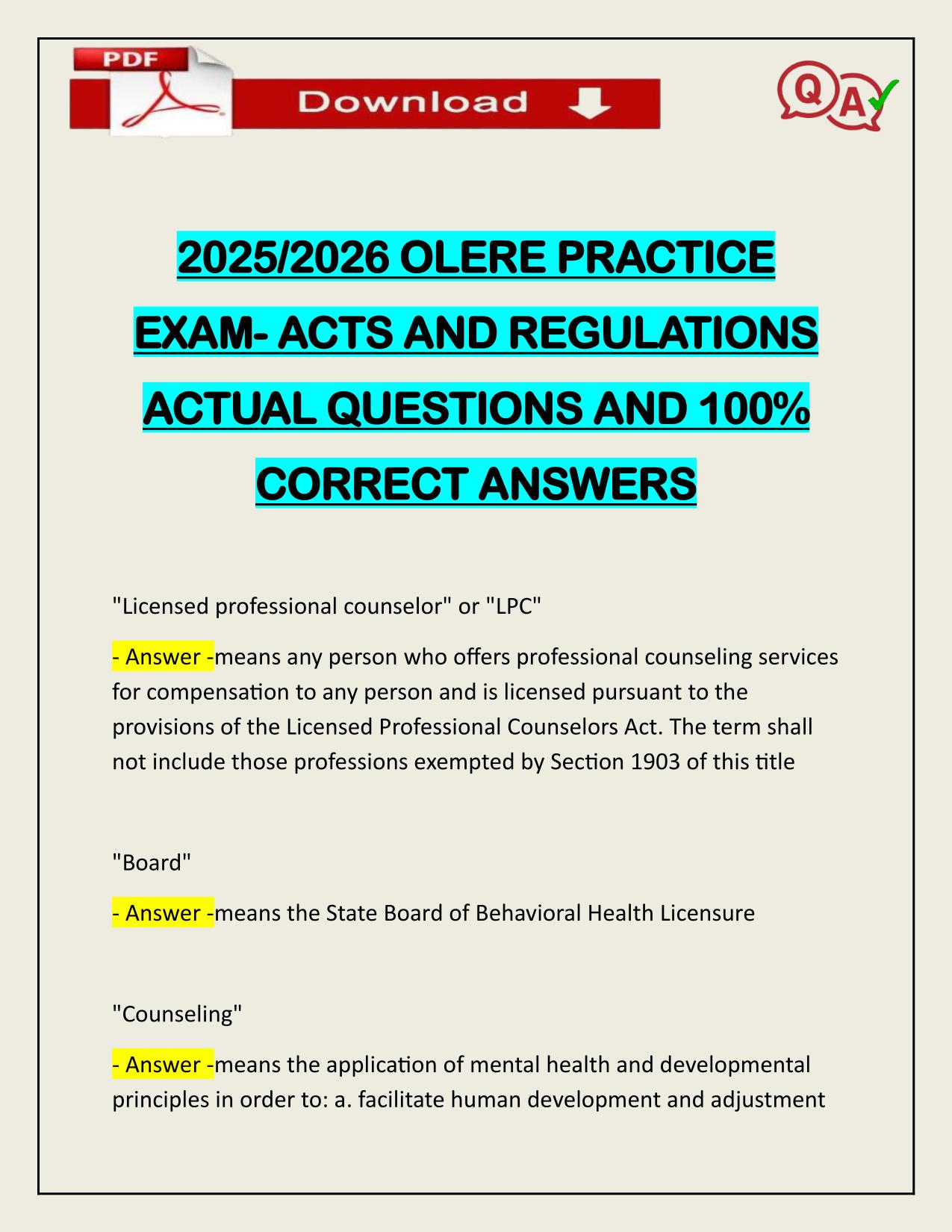 BUNDLE FOR OLERE EXAMS ACTUAL 2025/2026 Q&A 100% PASS