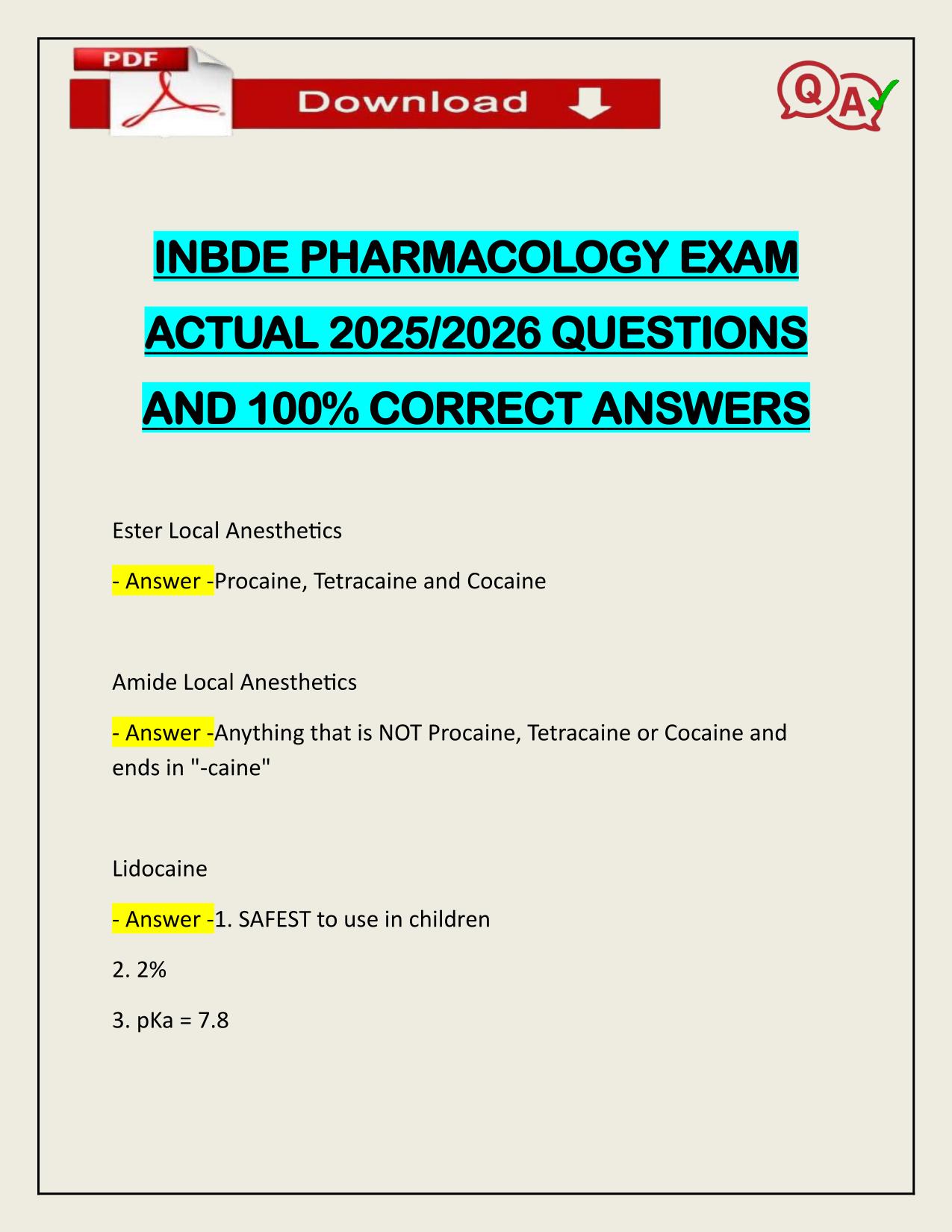 INBDE PHARMACOLOGY EXAM ACTUAL 2025/2026 CORRECTLY ANSWERED
