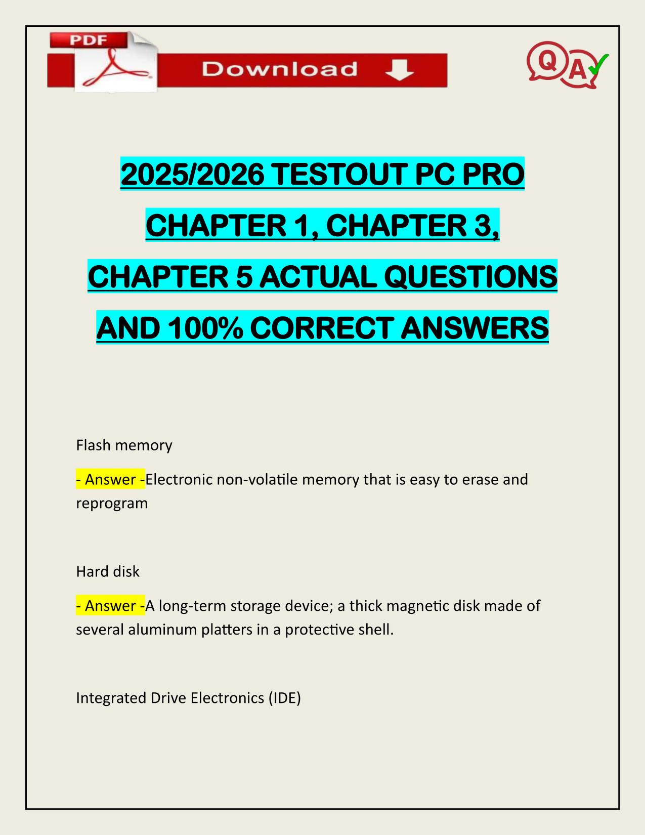 BUNDLE FOR TESTOUT PC PRO EXAMS ACTUAL 2025/2026 UPDATE