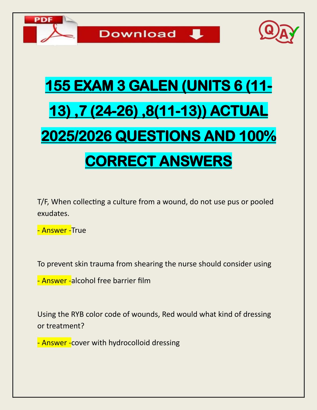 155 EXAM 3 GALEN (UNITS 6 (11- 13) ,7 (24-26) ,8(11-13)) ACTUAL 2025/2026