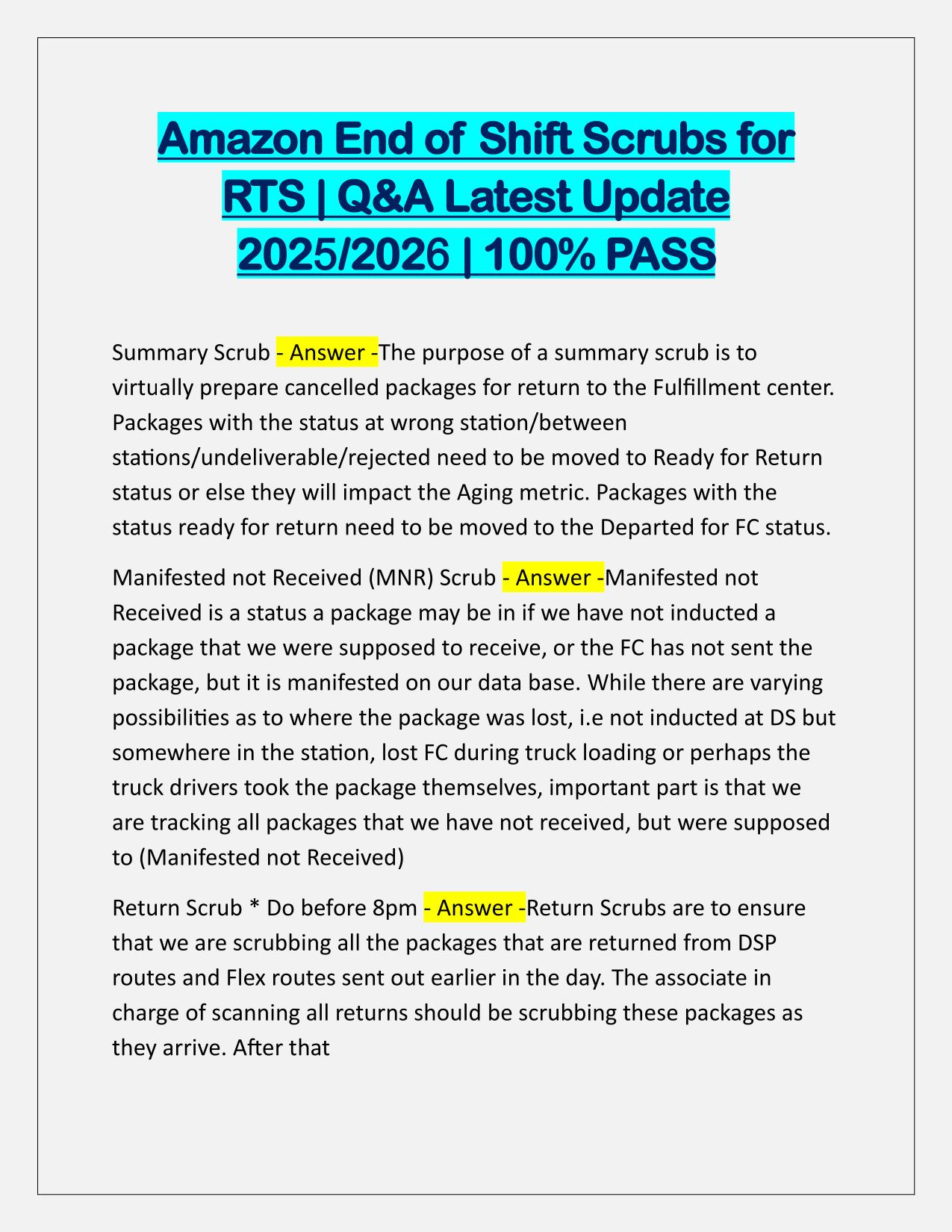 Amazon End of Shift Scrubs for RTS Q&A Latest Update
