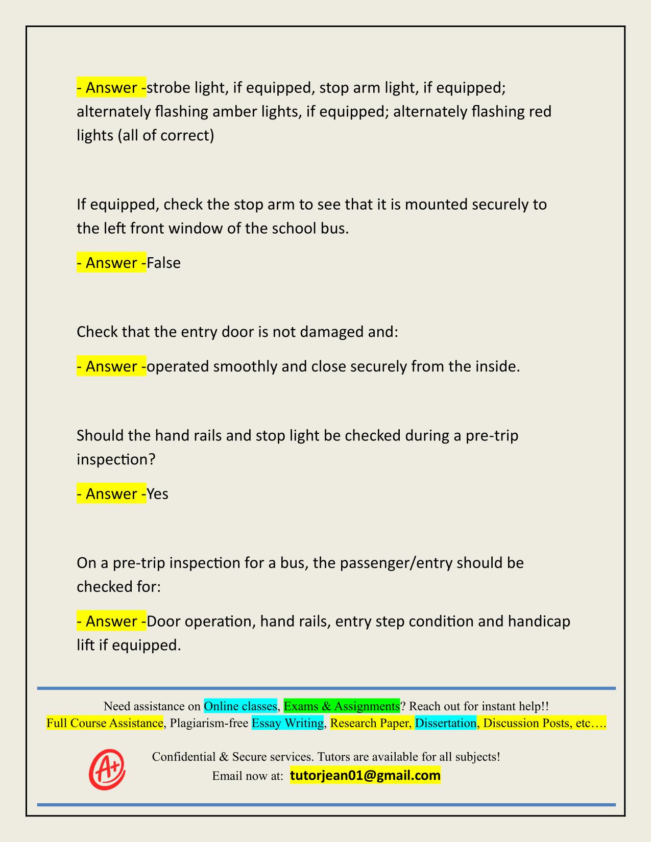 SCHOOL BUS ENDORSEMENT PRACTICE TEST ACTUAL 2025/2026 VERIFIED ANSWERS
