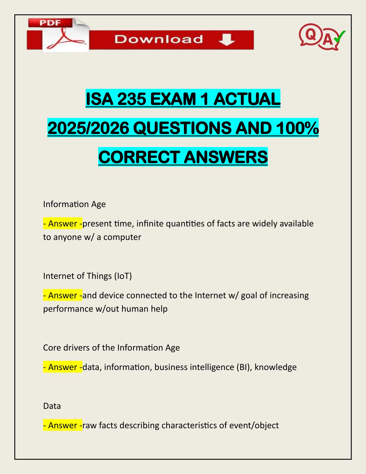 ISA 235 EXAM 1 ACTUAL 2025/2026 Q&A 100% PASS