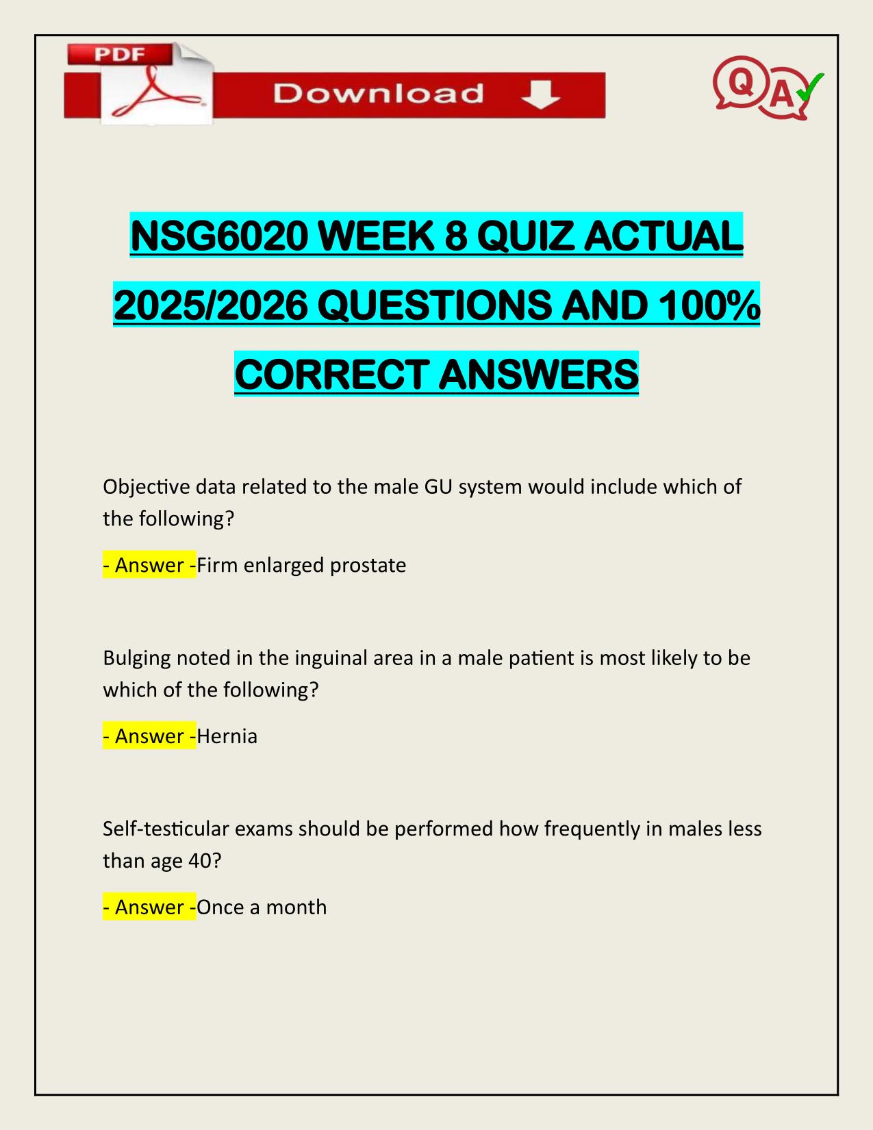 NSG6020 WEEK 8 QUIZ ACTUAL 2025/2026 QUESTIONS AND 100% CORRECT ANSWERS