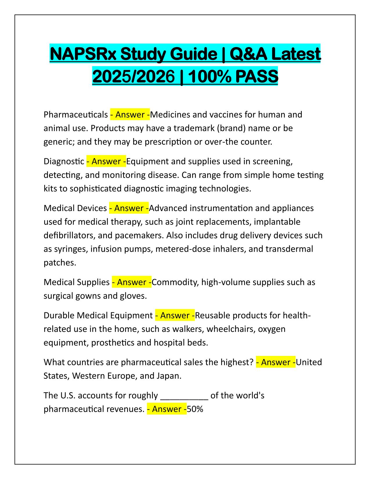 NAPSRx Study Guide Q&A Latest Update 2025-2026