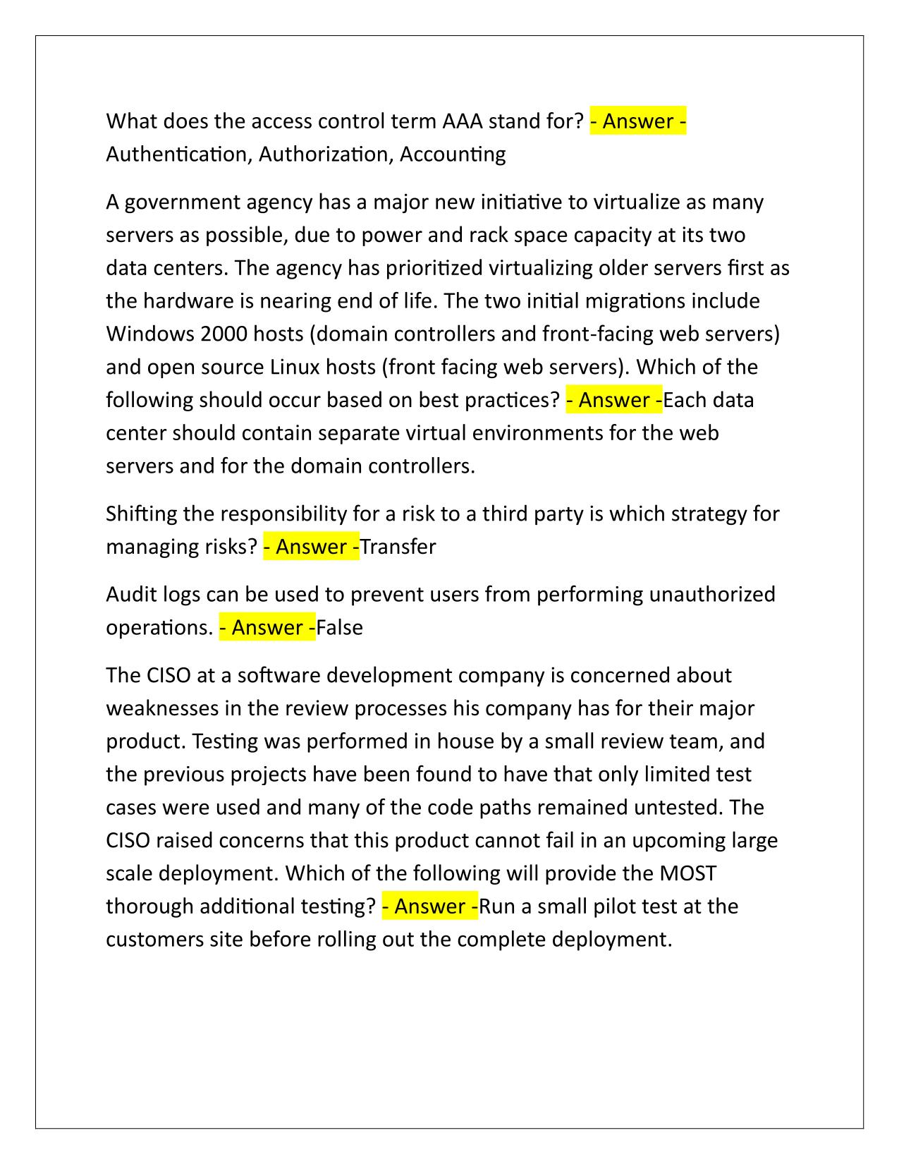 FedVTE CASP Q&A Latest Update