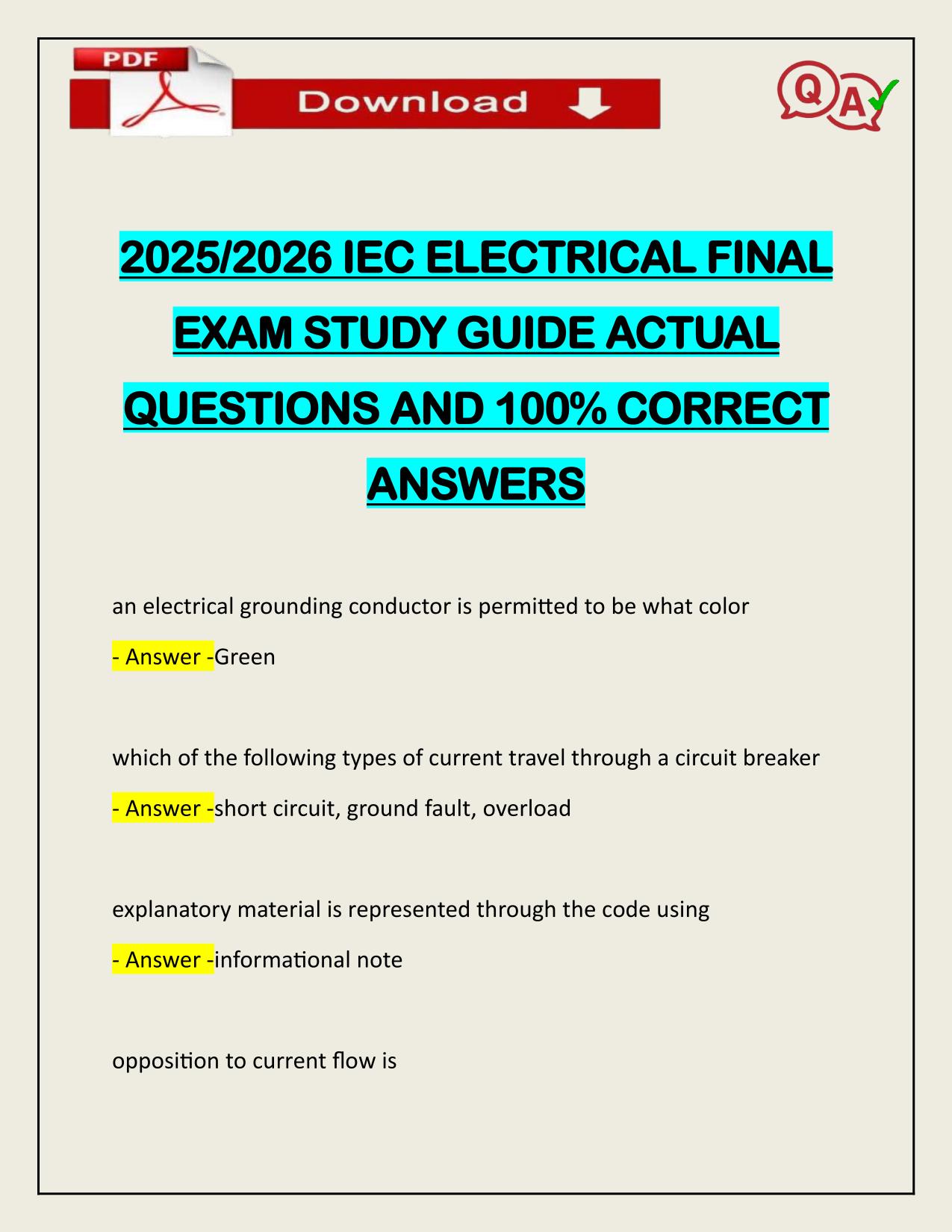 2025/2026 IEC ELECTRICAL FINAL EXAM STUDY GUIDE ACTUAL LATEST UPDATE