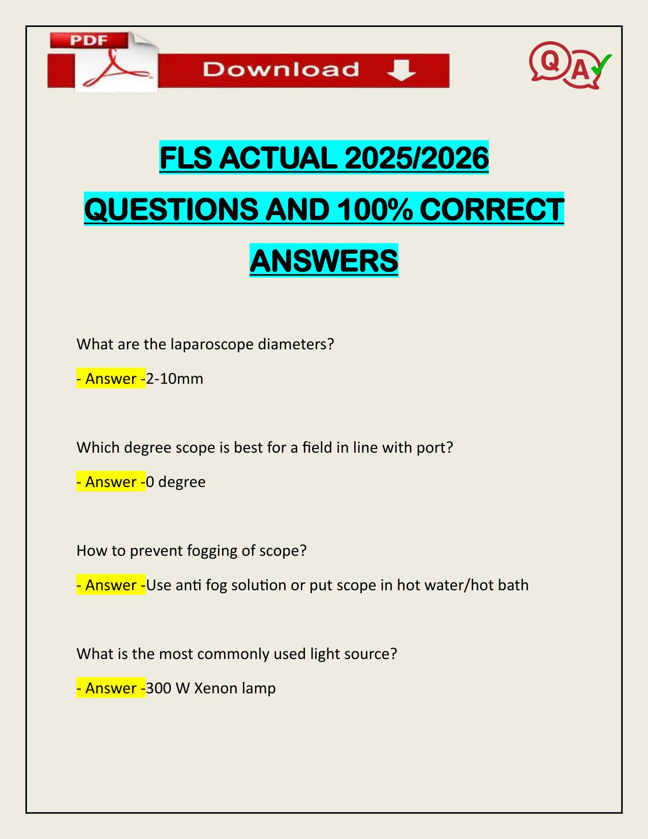 FLS ACTUAL 2025/2026 CORRECTLY ANSWERED
