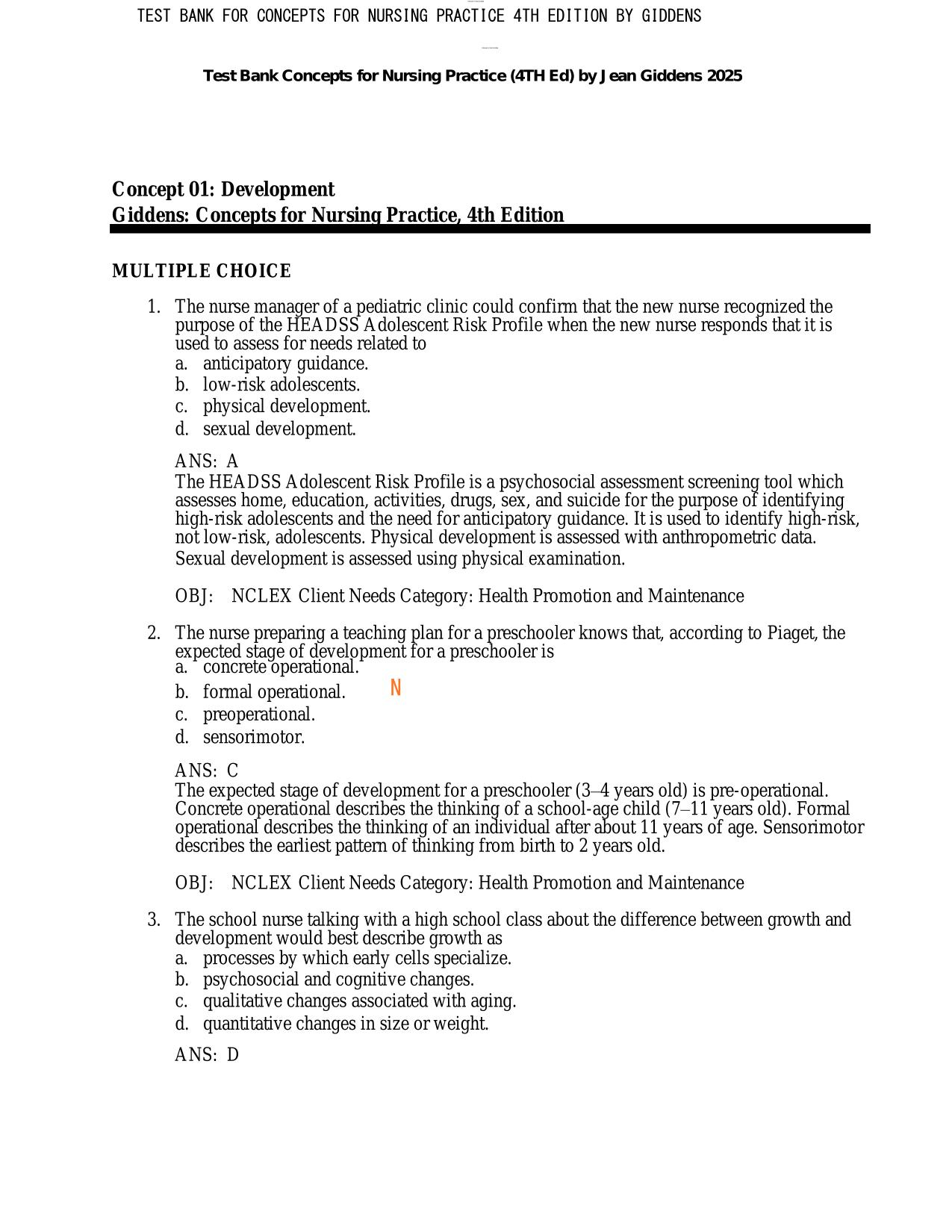 Test Bank Concepts for Nursing Practice (4TH Ed) by Jean Giddens ISBN: 9780323809825 PDF Download Latest 2025/2026