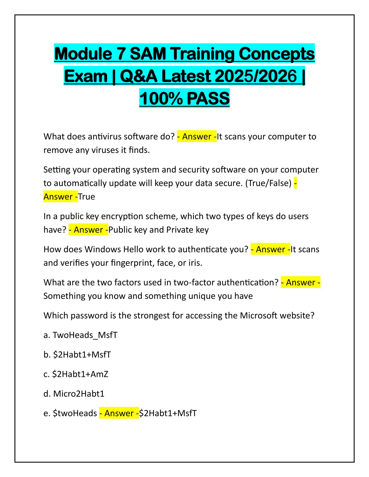 Module 7 SAM Training Concepts Exam Q&A Latest Update 2025