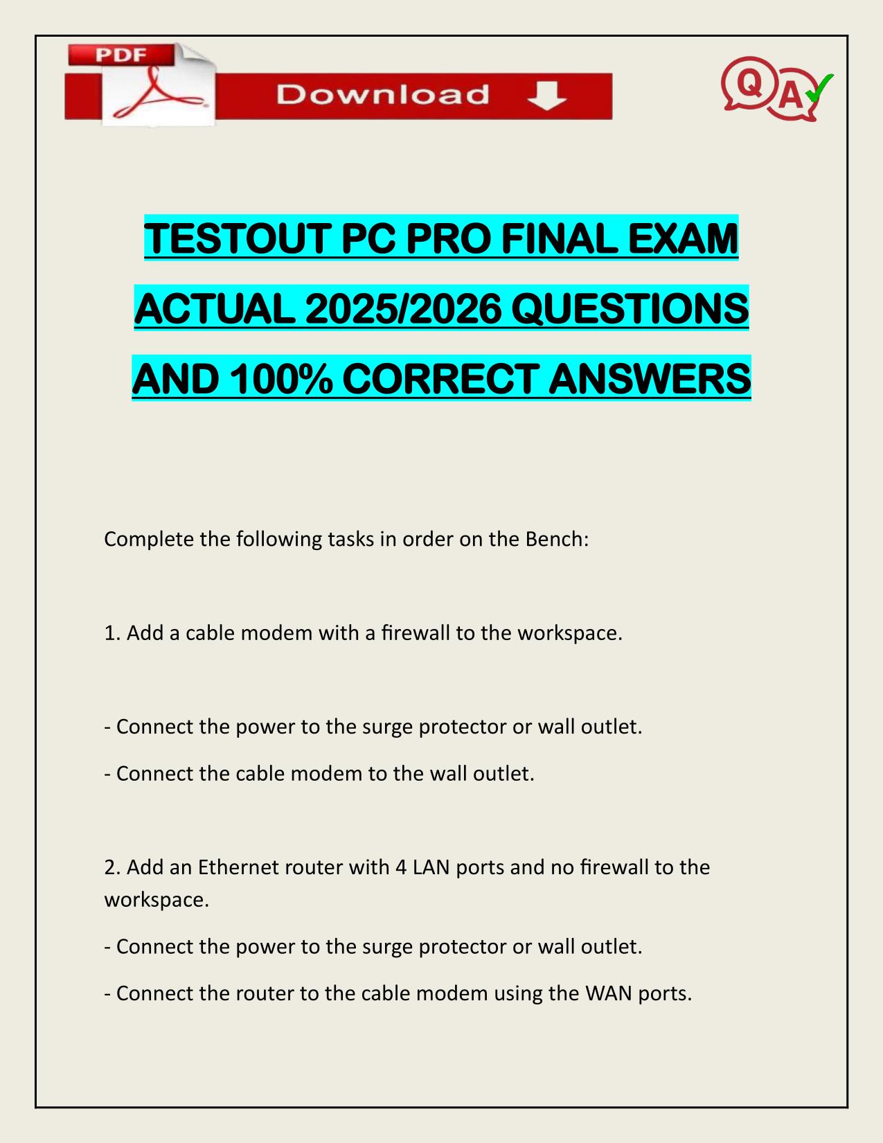 TESTOUT PC PRO FINAL EXAM ACTUAL 2025/2026 WITH VERIFIED ANSWERS