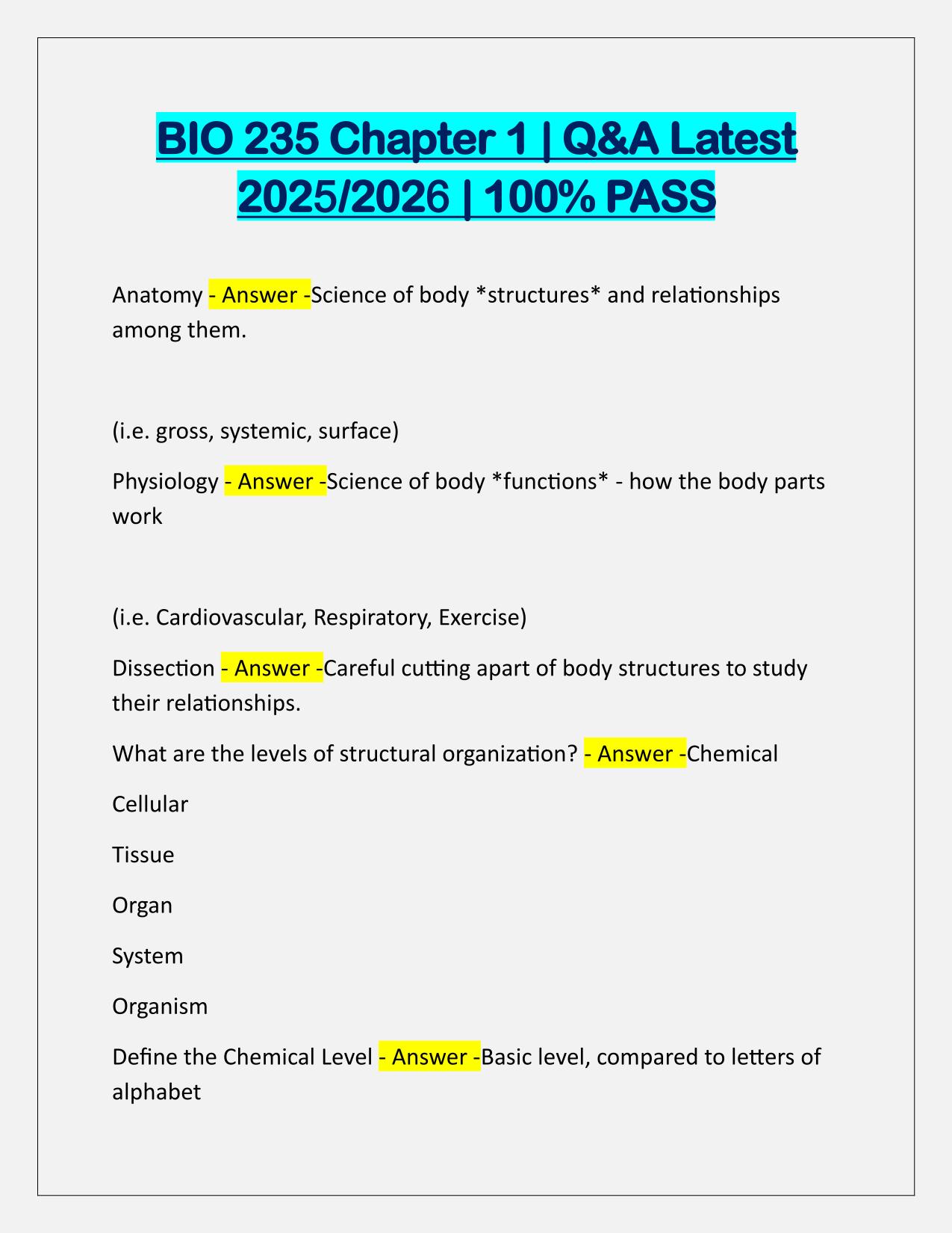 BIO 235 Chapter 1 Q&A Latest Update
