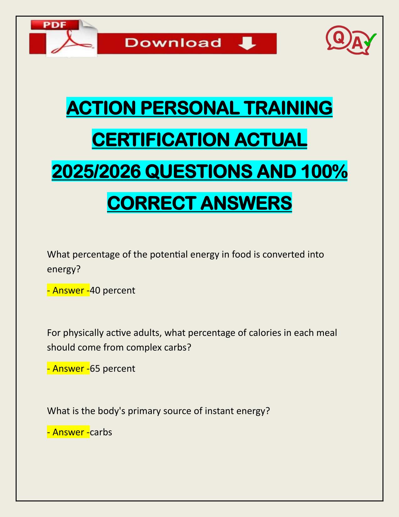 ACTION PERSONAL TRAINING CERTIFICATION ACTUAL 2025/2026