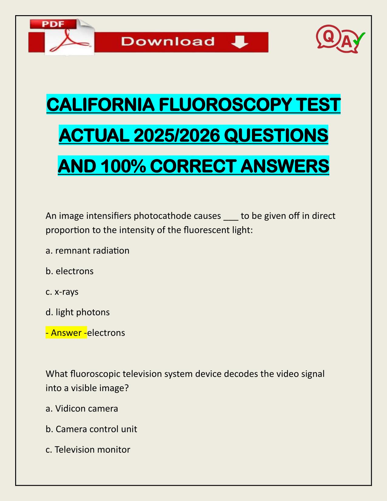 CALIFORNIA FLUOROSCOPY TEST ACTUAL 2025/2026 UPDATE