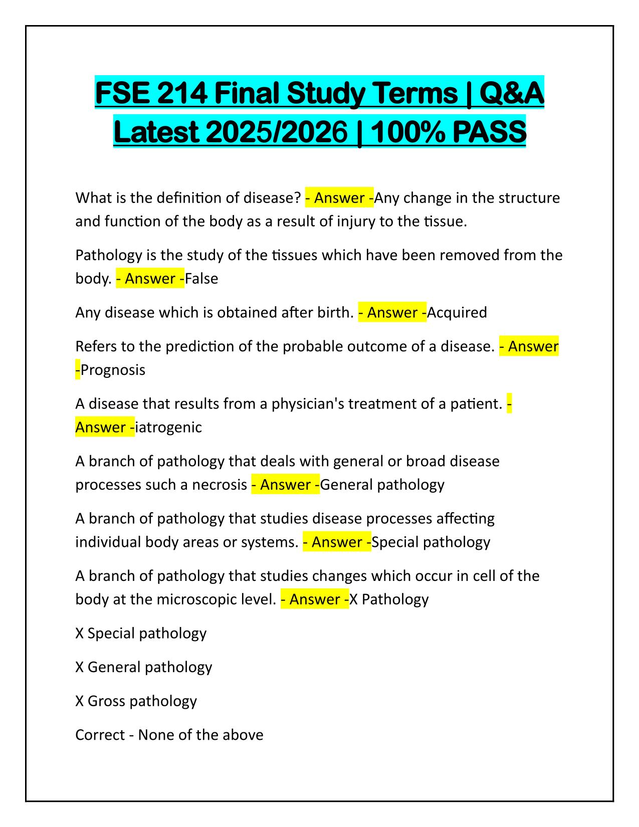 FSE 214 Final Study Terms Q&A Latest Update 2025