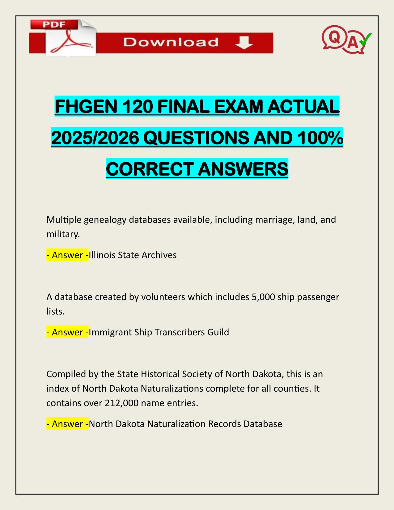BUNDLE FOR FHGEN120 EXAMS ACTUAL 2025/2026 Q&A 100% PASS