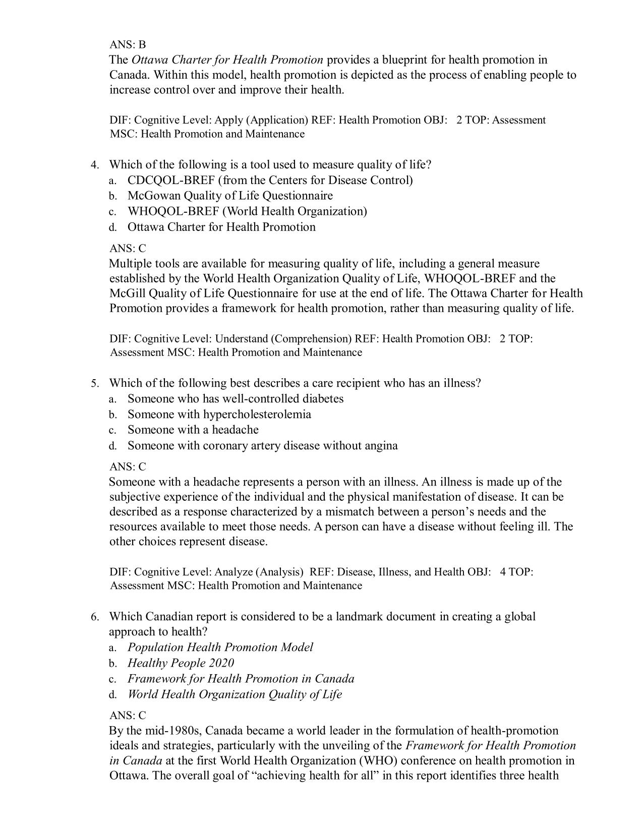 TEST BANK For Edelman and Kudzma's Canadian Health Promotion Throughout the Life Span, 1st Ed ISBN:9781771722261