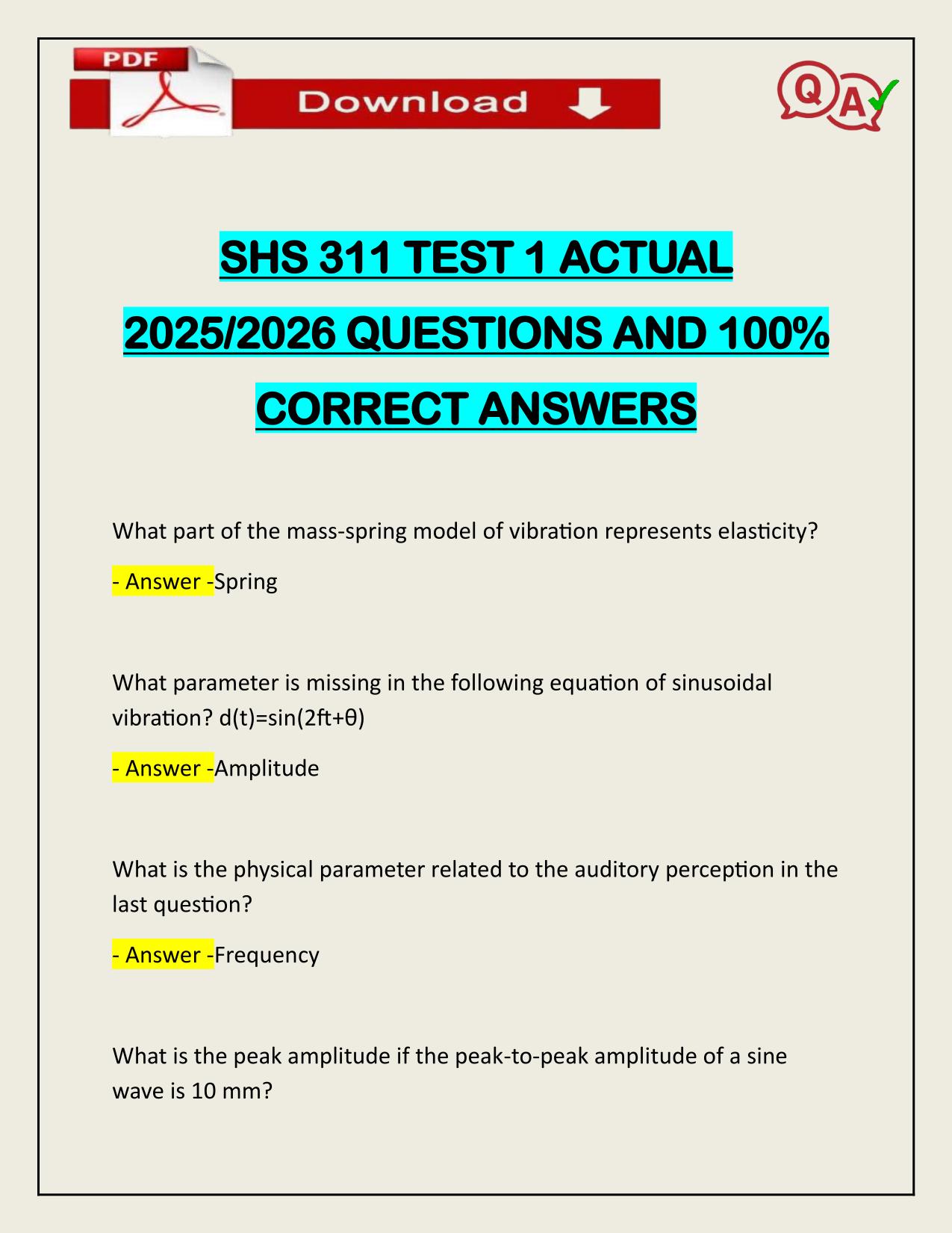 SHS 311 TEST 1 ACTUAL 2025/2026 CORRECTLY ANSWERED