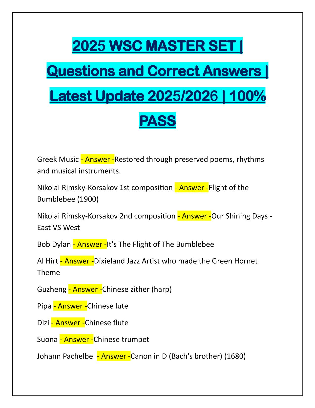 2025 WSC MASTER SET Questions and Answers Latest
