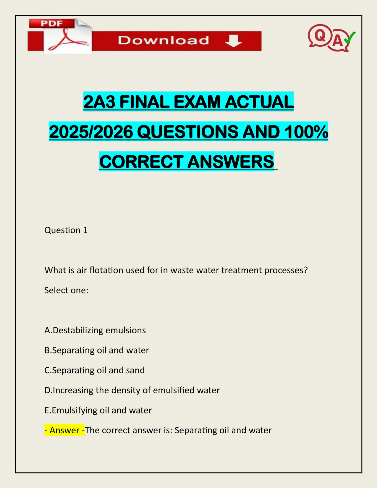 2A3 FINAL EXAM ACTUAL 2025/2026 LATEST UPDATE