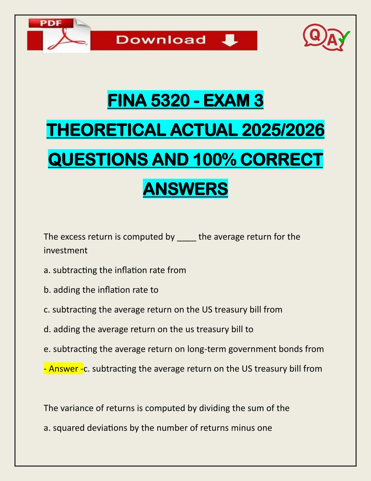 FINA 5320 - EXAM 3 THEORETICAL ACTUAL 2025/2026