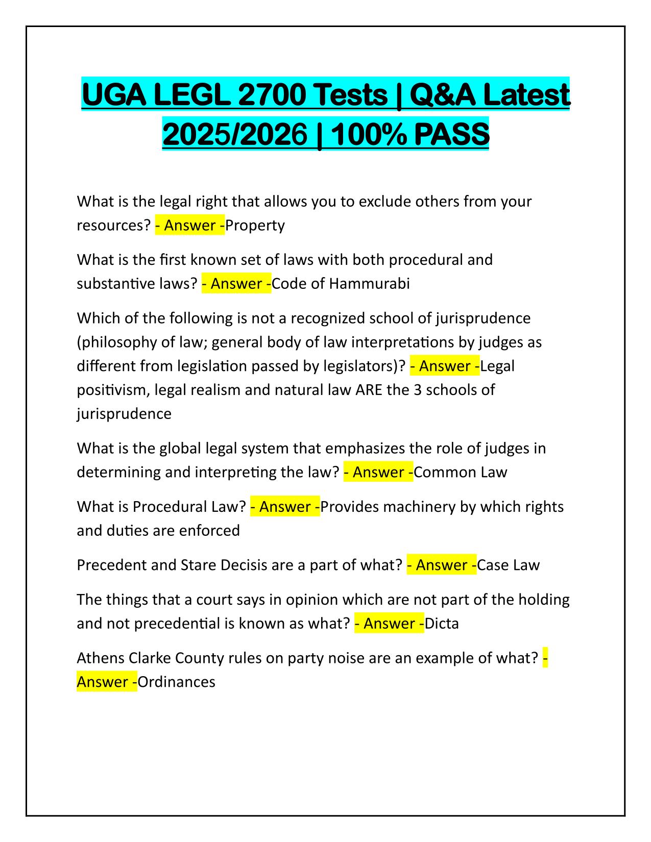 UGA LEGL 2700 Tests Q&A 2025 Update