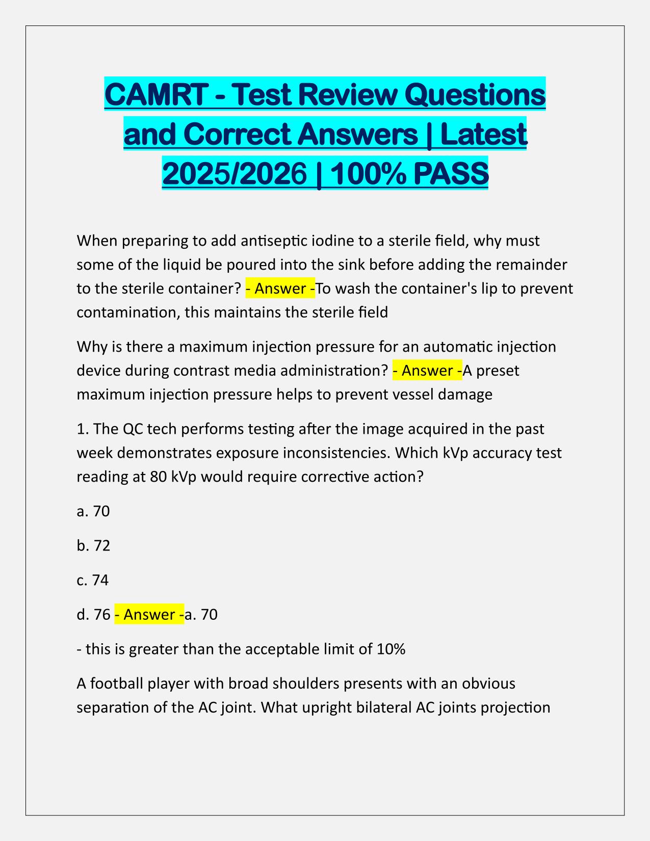 CAMRT-Test Review Q&A Latest Update