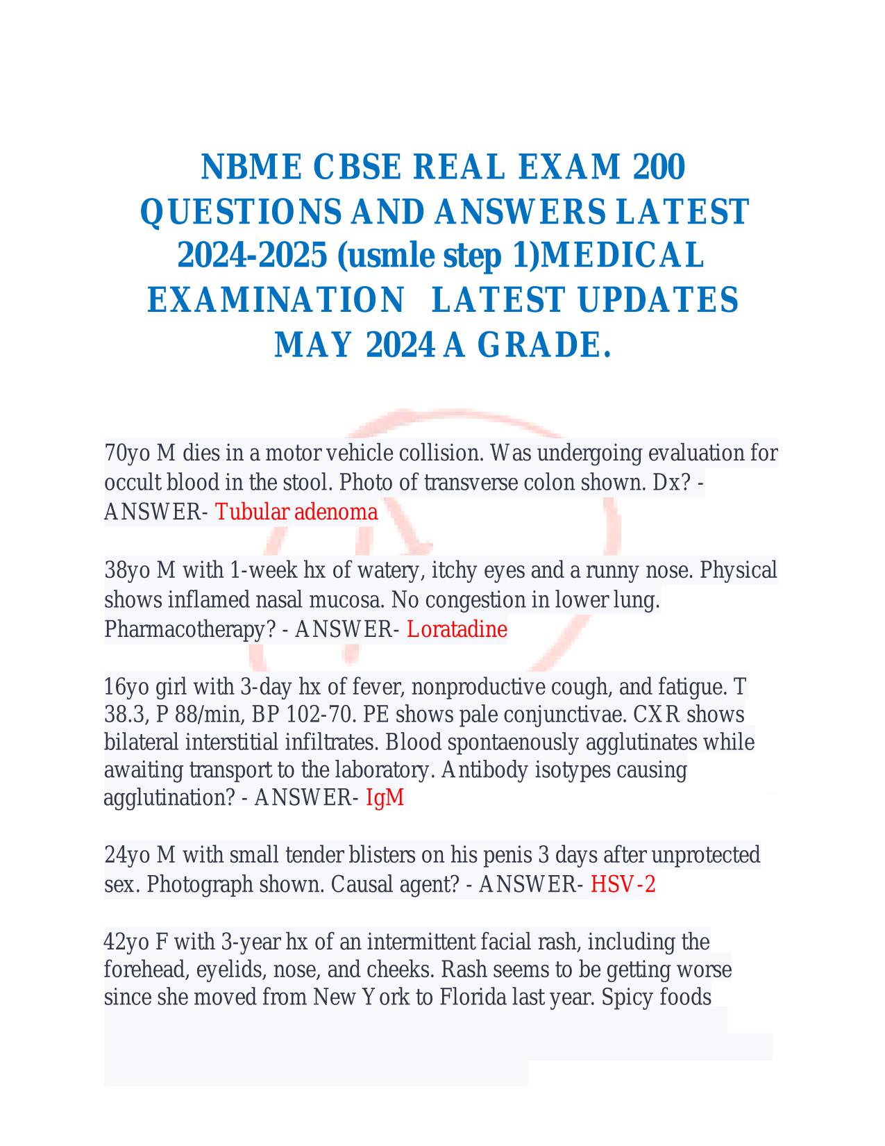 NBME CBSE REAL EXAM 200 Q&A ACTUAL 2025/2026 LATEST UPDATE