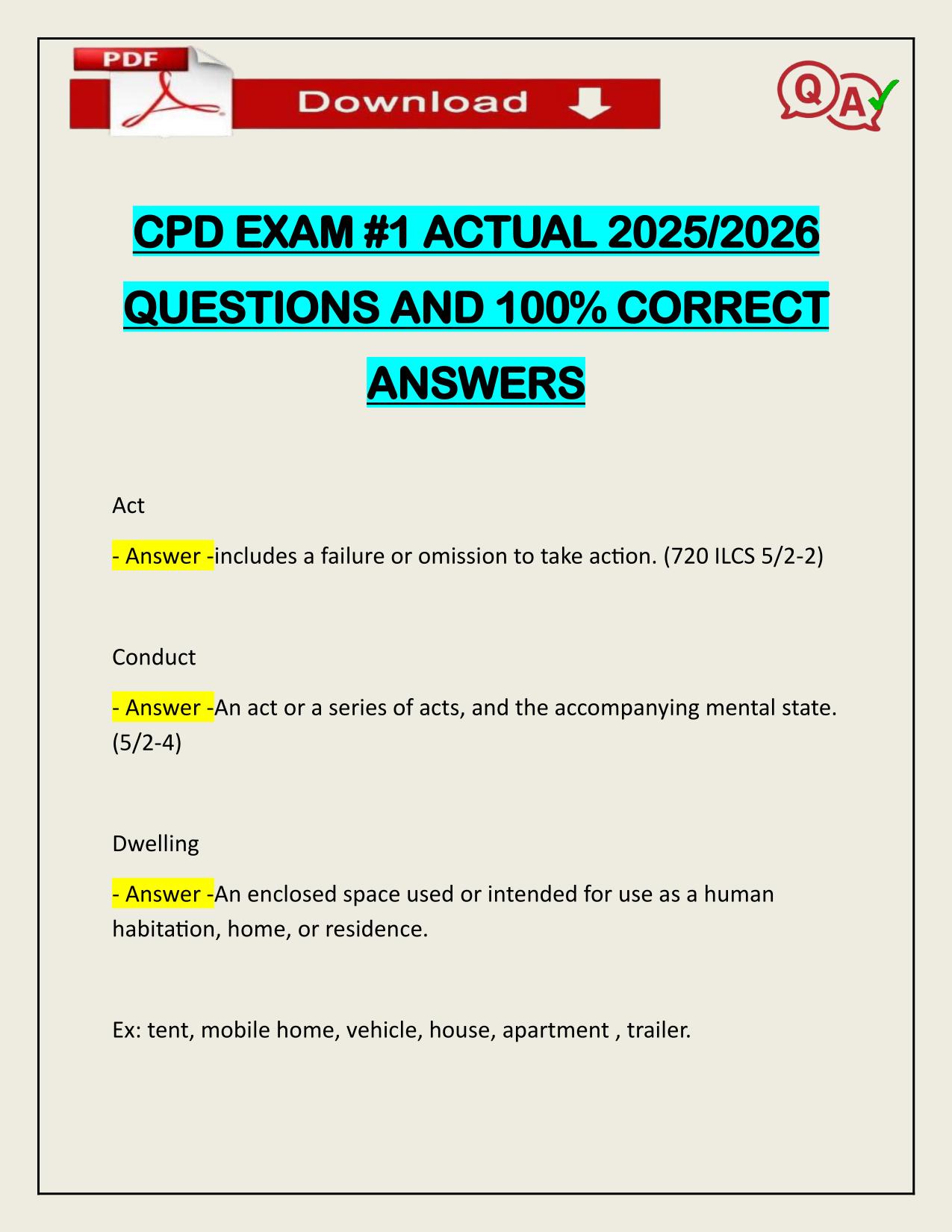 CPD EXAM #1 ACTUAL 2025/2026 WITH VERIFIED ANSWERS