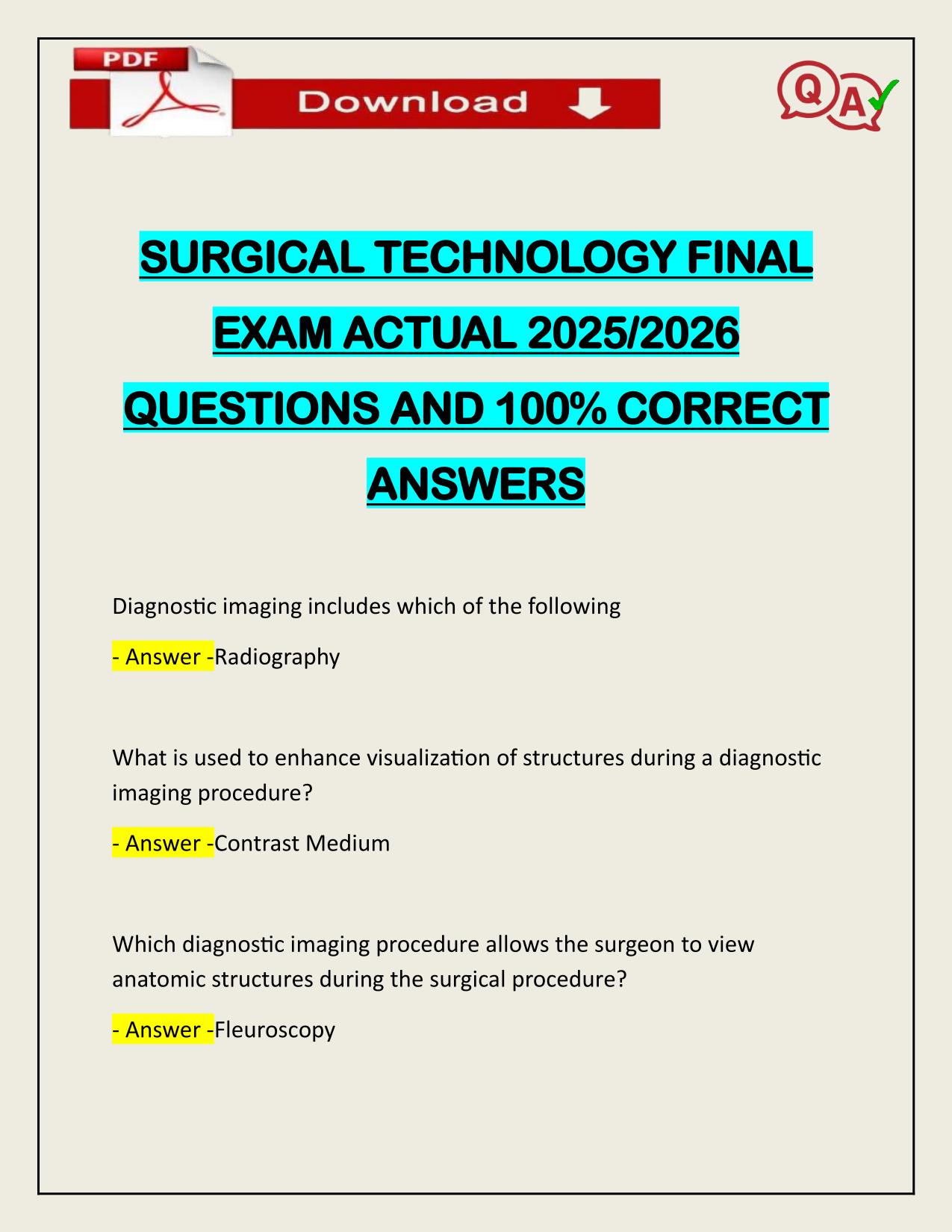 SURGICAL TECHNOLOGY FINAL EXAM ACTUAL 2025/2026 LATEST