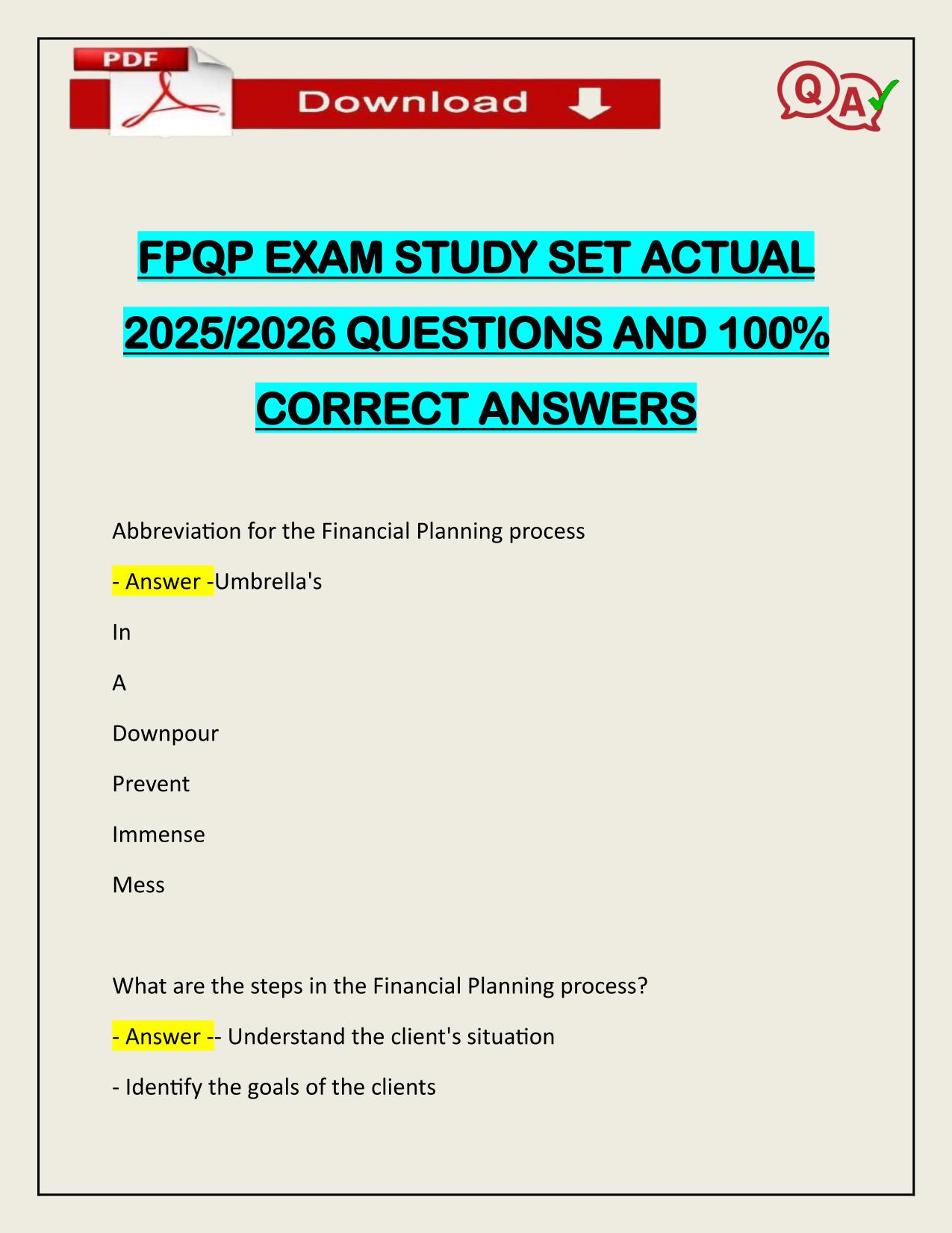 PACKAGE DEAL FOR FPQP EXAMS ACTUAL 2025/2026 UPDATE