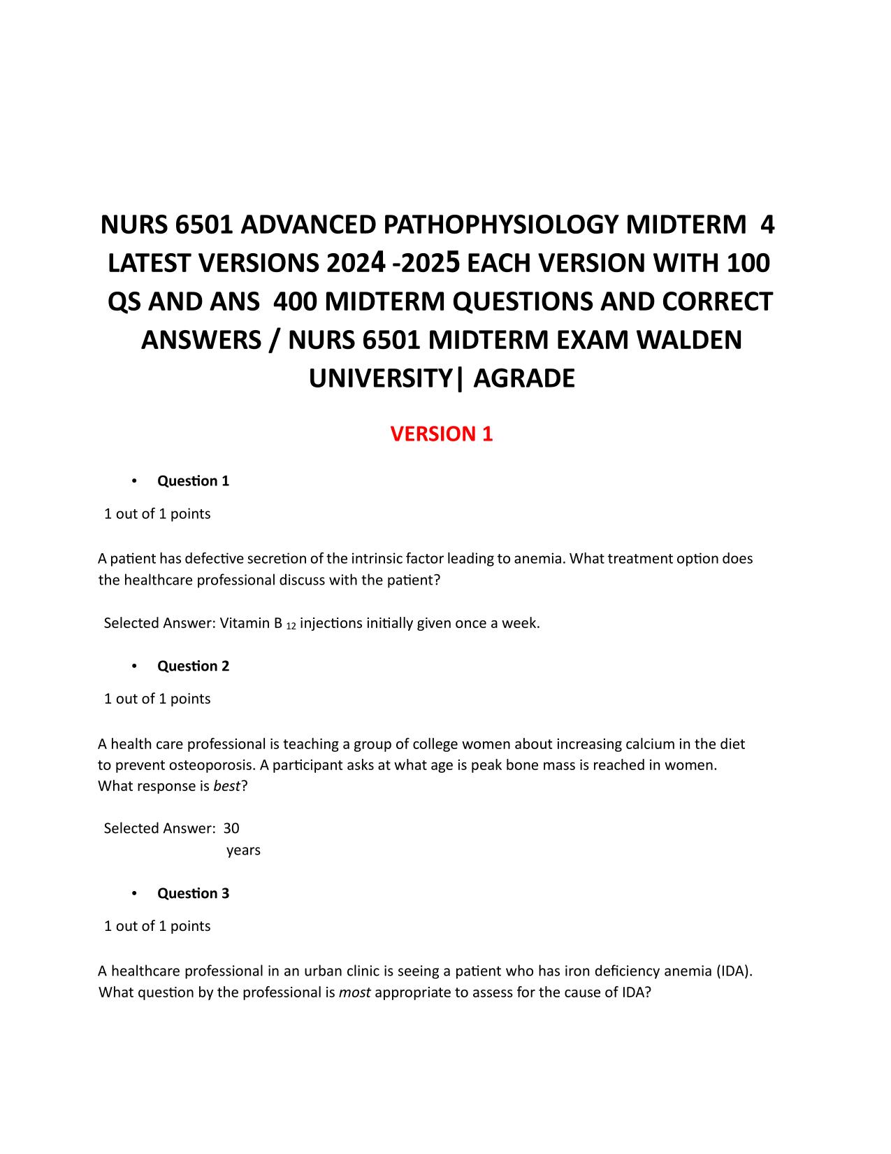 NURS 6501 ADVANCED PATHOPHYSIOLOGY ACTUAL 2025/2026 MIDTERM 4 LATEST VERSIONS