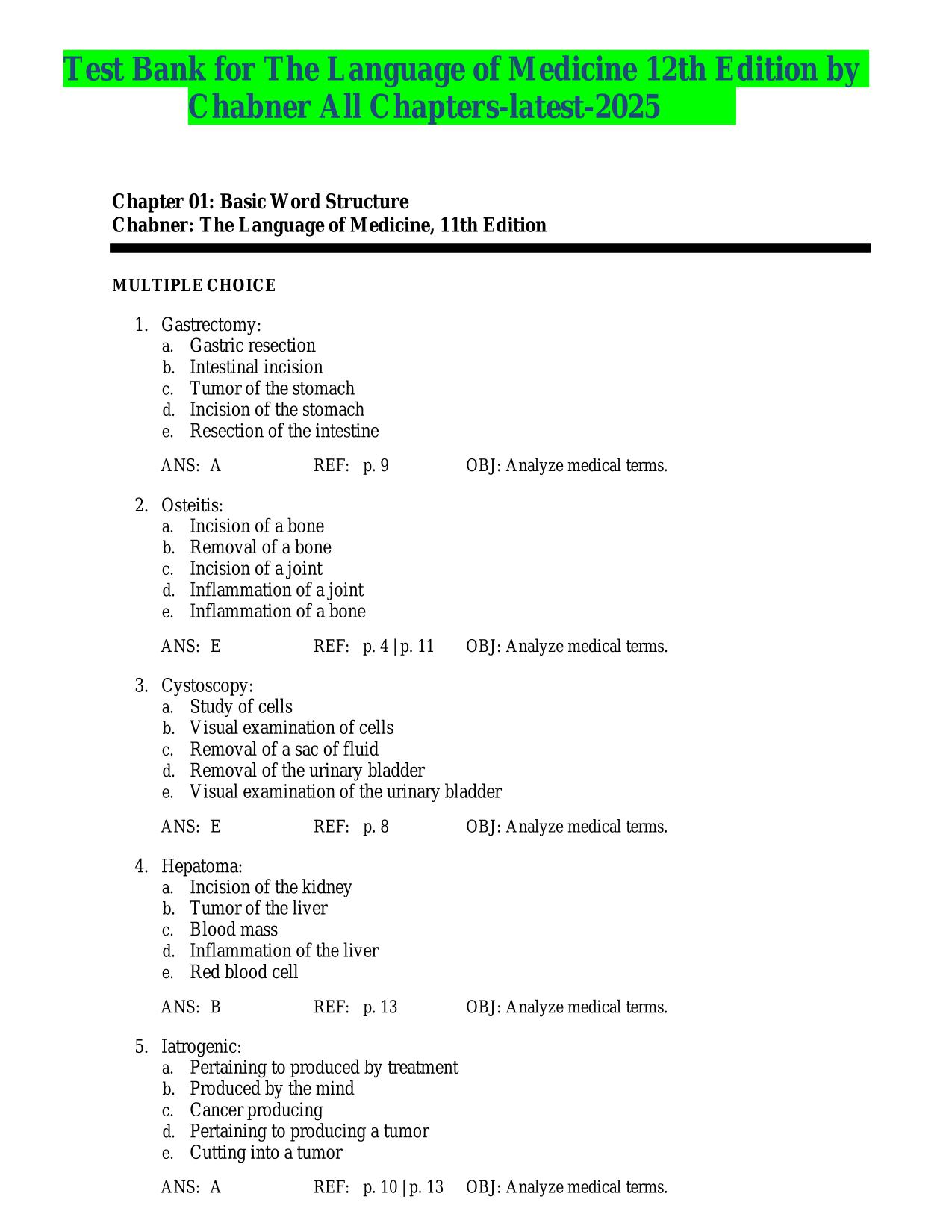 Test Bank for The Language of Medicine 12th Edition by Chabner All Chapters-latest-2025 ISBN: 9780323597814