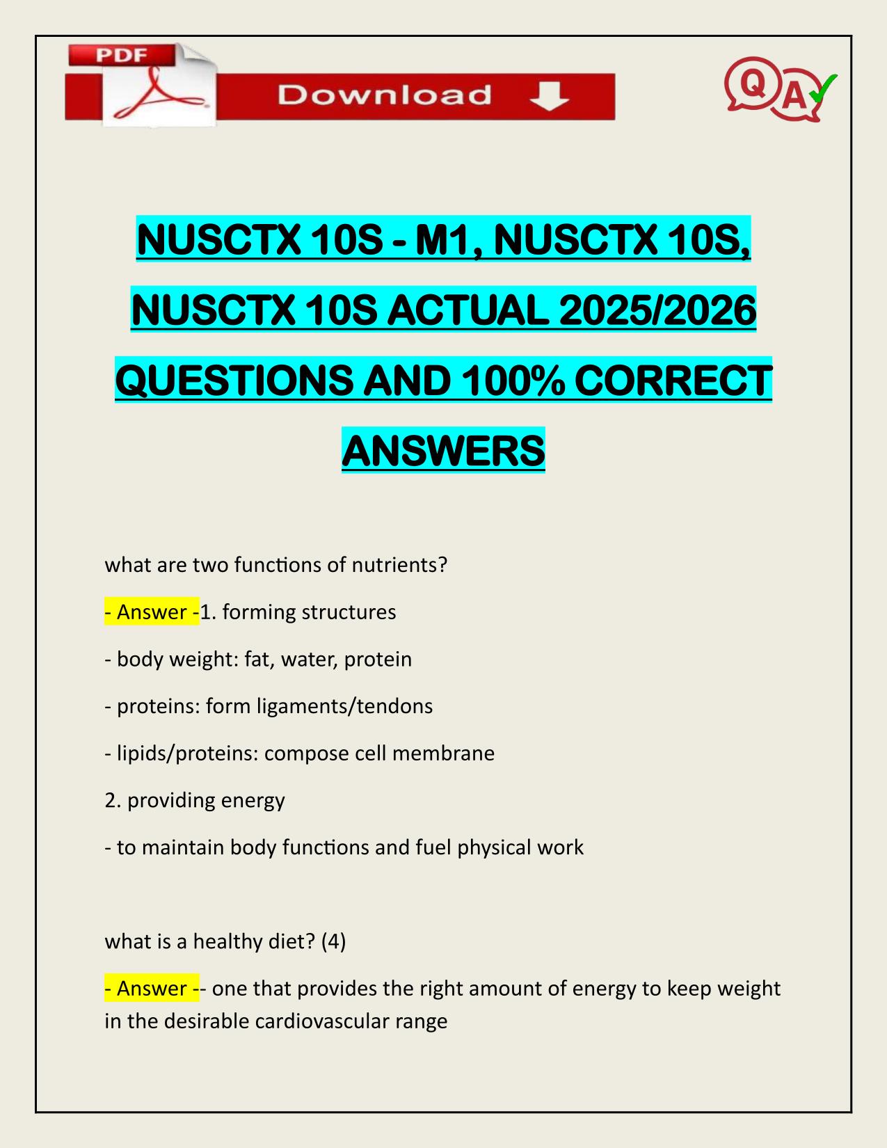 BUNDLE FOR NUSCTX 10S EXAMS ACTUAL 2025/2026 Q&A 100% PASS
